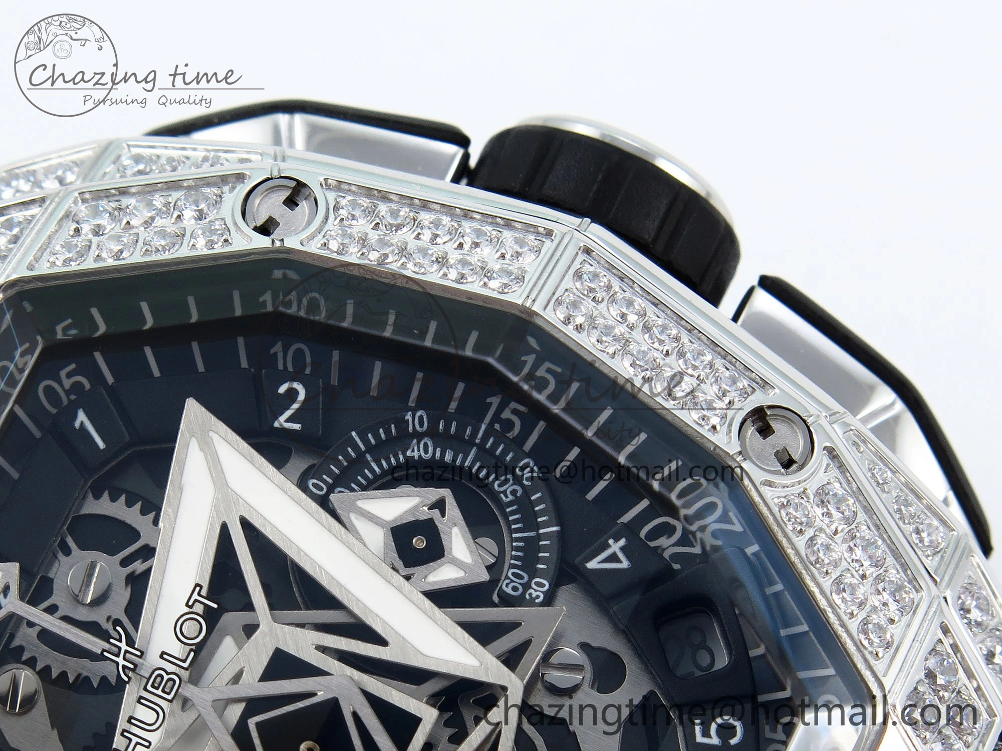 Spirit of Big Bang Sang Bleu SS Full Diamonds BLSF Edition Skeleton Dial on Black Rubber Strap A7750