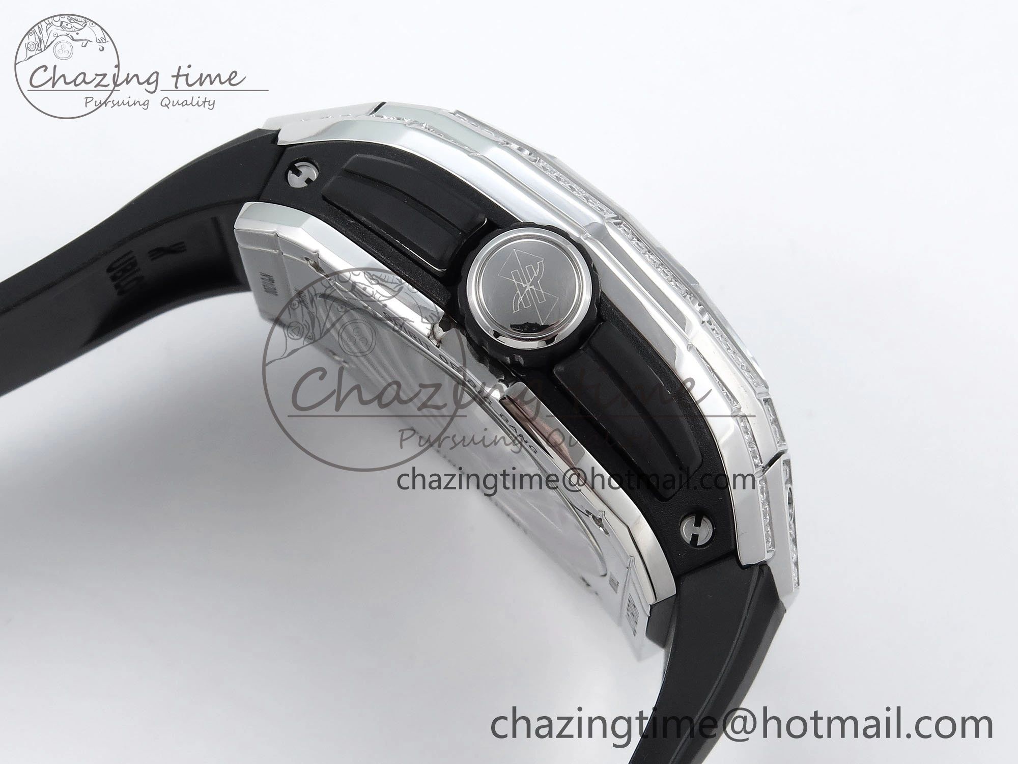 Spirit of Big Bang Sang Bleu SS Full Diamonds BLSF Edition Skeleton Dial on Black Rubber Strap A7750