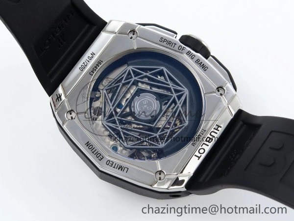 Spirit of Big Bang Sang Bleu SS Full Diamonds BLSF Edition Skeleton Dial on Black Rubber Strap A7750