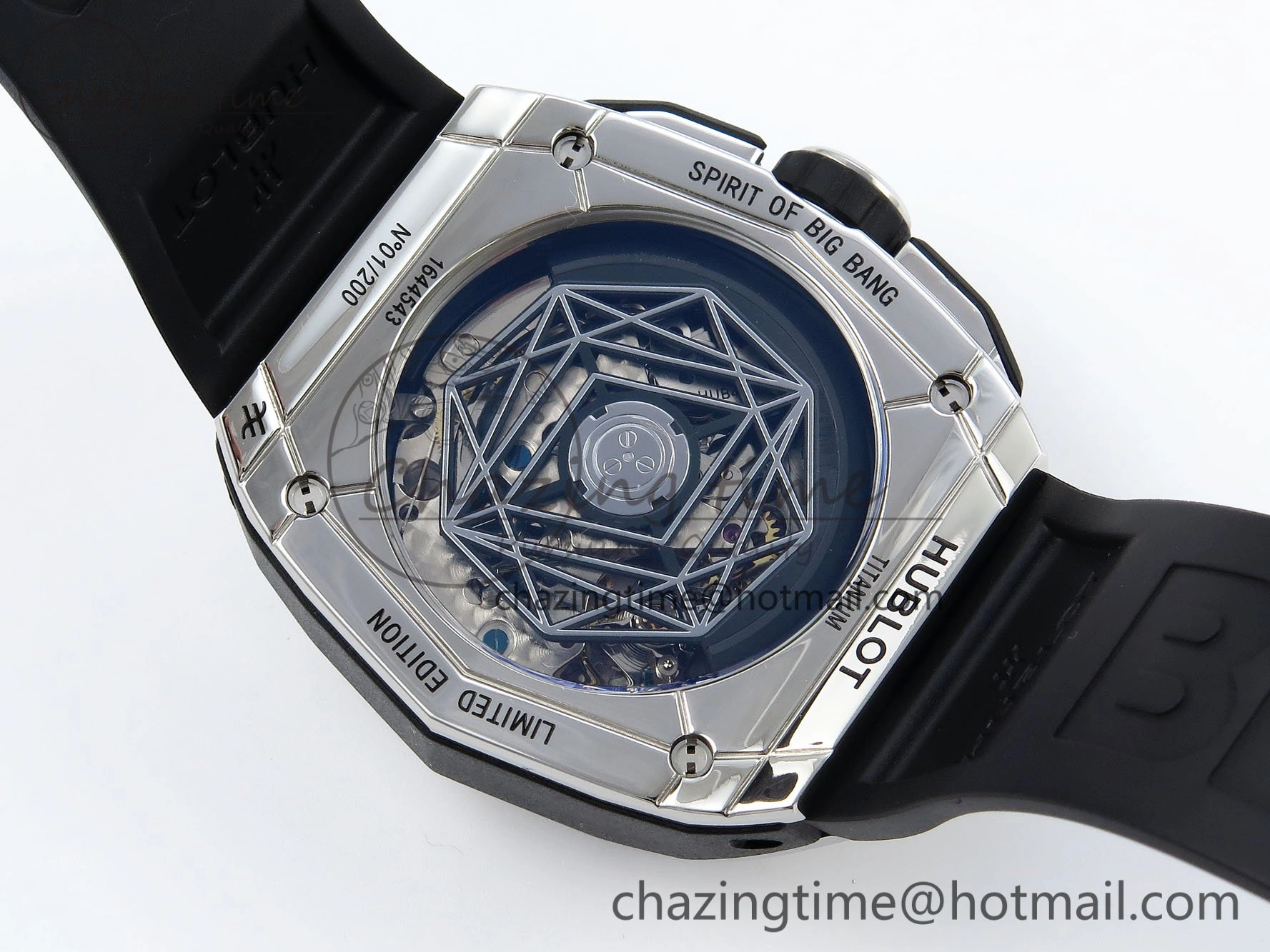 Spirit of Big Bang Sang Bleu SS Full Diamonds BLSF Edition Skeleton Dial on Black Rubber Strap A7750