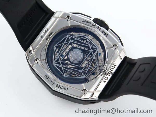 Spirit of Big Bang Sang Bleu SS Full Diamonds BLSF Edition Skeleton Dial on Black Rubber Strap A7750