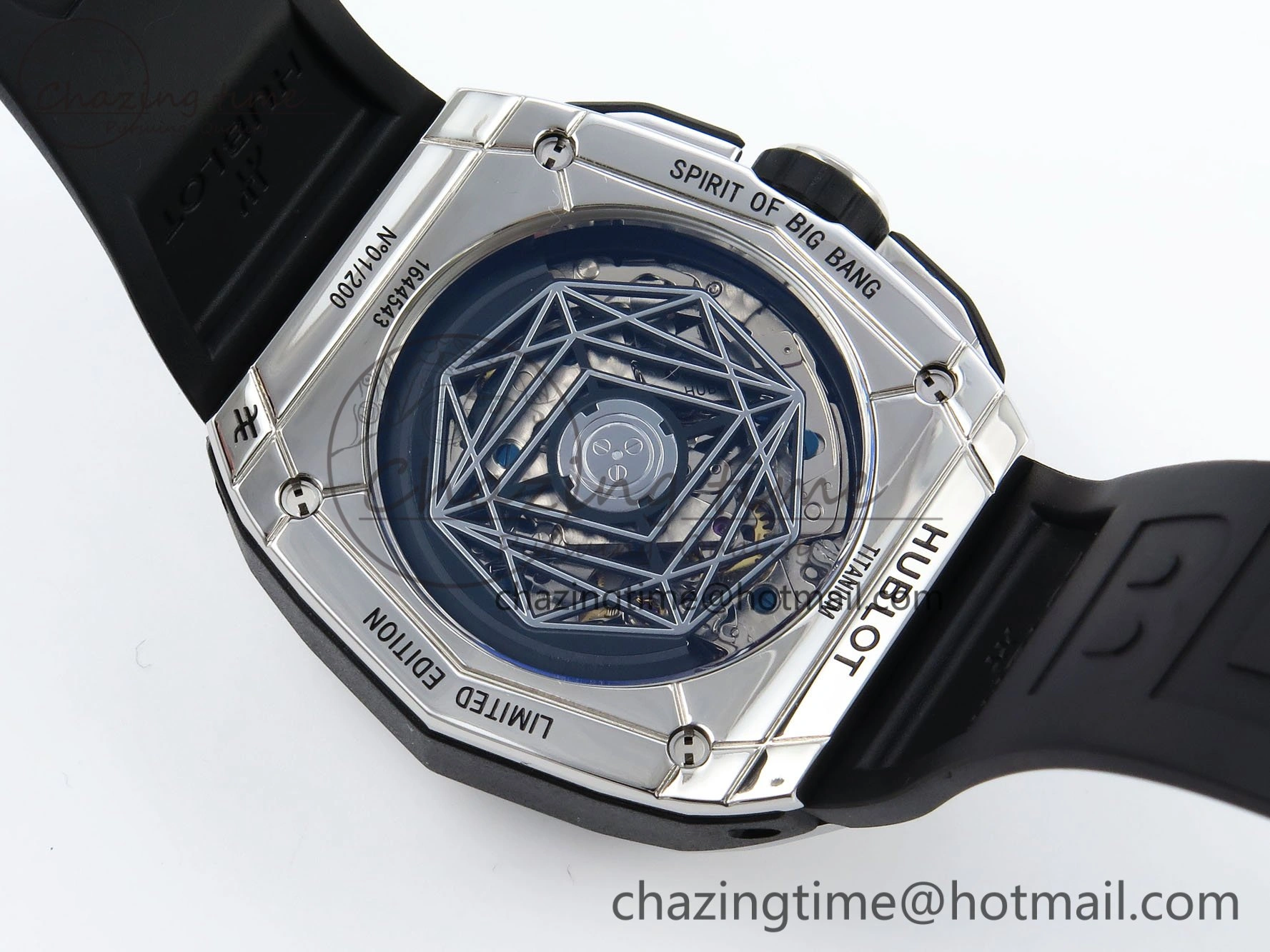 Spirit of Big Bang Sang Bleu SS Full Diamonds BLSF Edition Skeleton Dial on Black Rubber Strap A7750