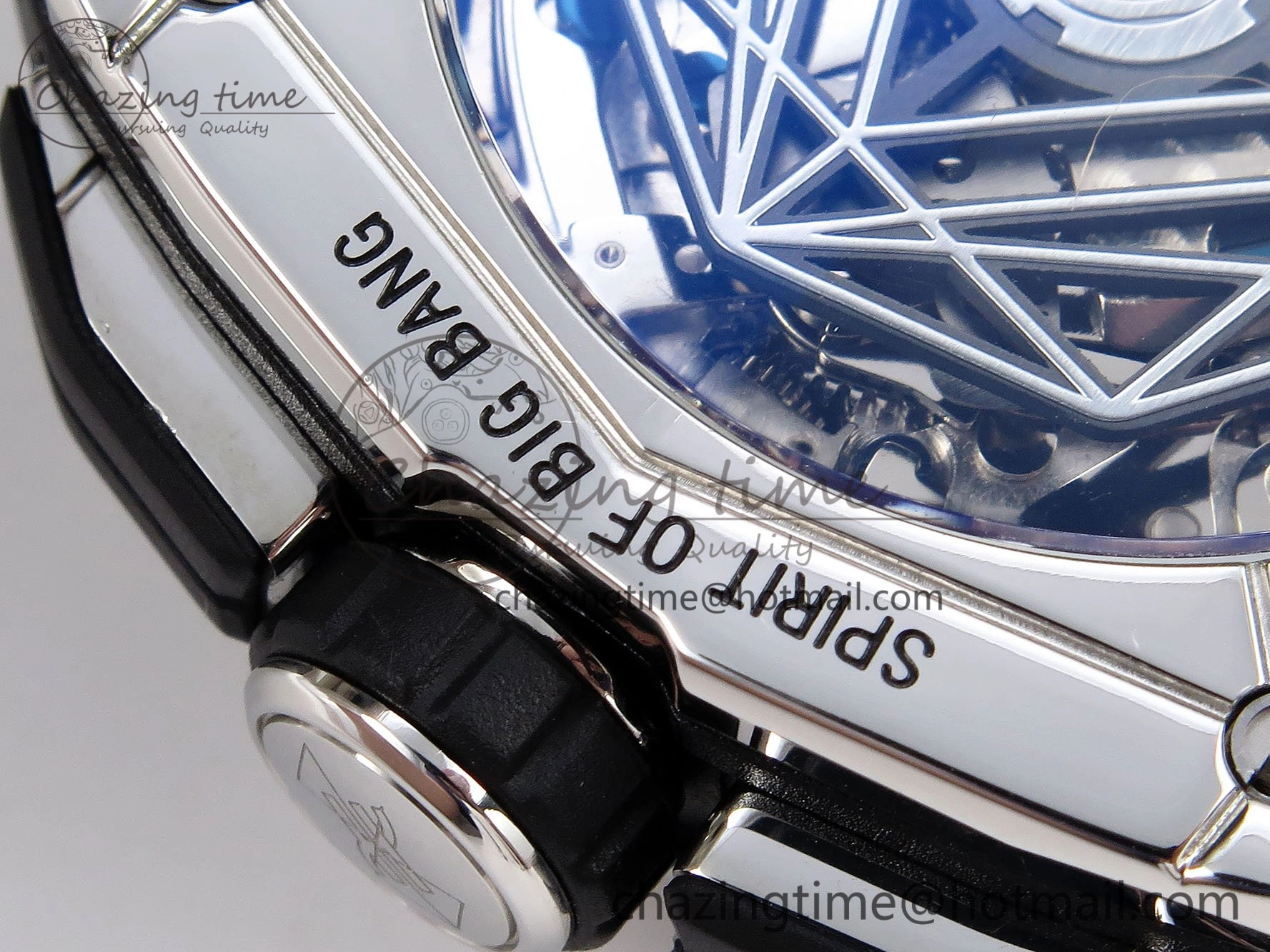 Spirit of Big Bang Sang Bleu SS Full Diamonds BLSF Edition Skeleton Dial on Black Rubber Strap A7750