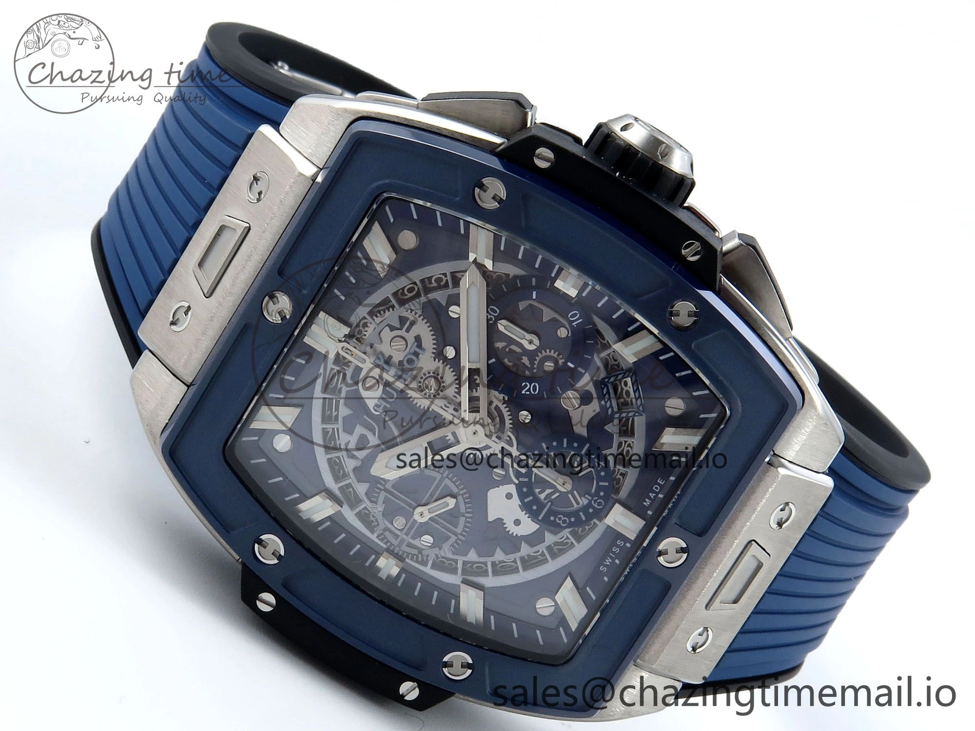 Spirit of Big Bang Titanium BBF 1:1 Best Edition Blue Ceramic Bezel Skeleton Dial on Blue Rubber Strap A7750