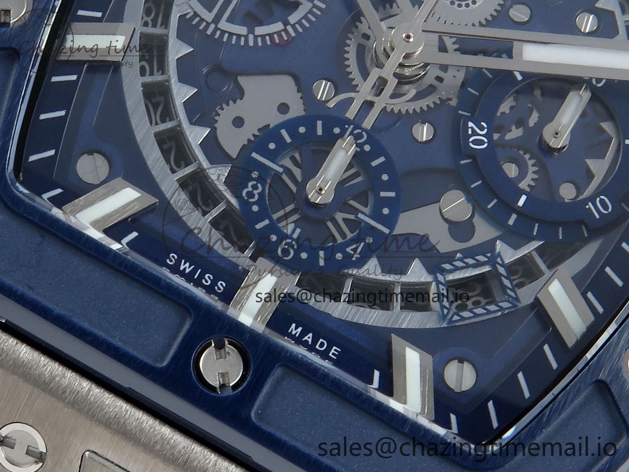 Spirit of Big Bang Titanium BBF 1:1 Best Edition Blue Ceramic Bezel Skeleton Dial on Blue Rubber Strap A7750