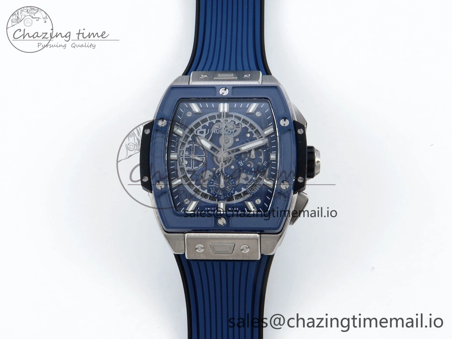 Spirit of Big Bang Titanium BBF 1:1 Best Edition Blue Ceramic Bezel Skeleton Dial on Blue Rubber Strap A7750