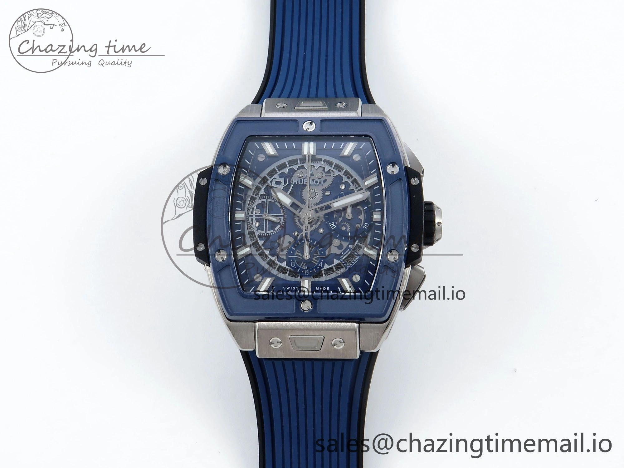 Spirit of Big Bang Titanium BBF 1:1 Best Edition Blue Ceramic Bezel Skeleton Dial on Blue Rubber Strap A7750