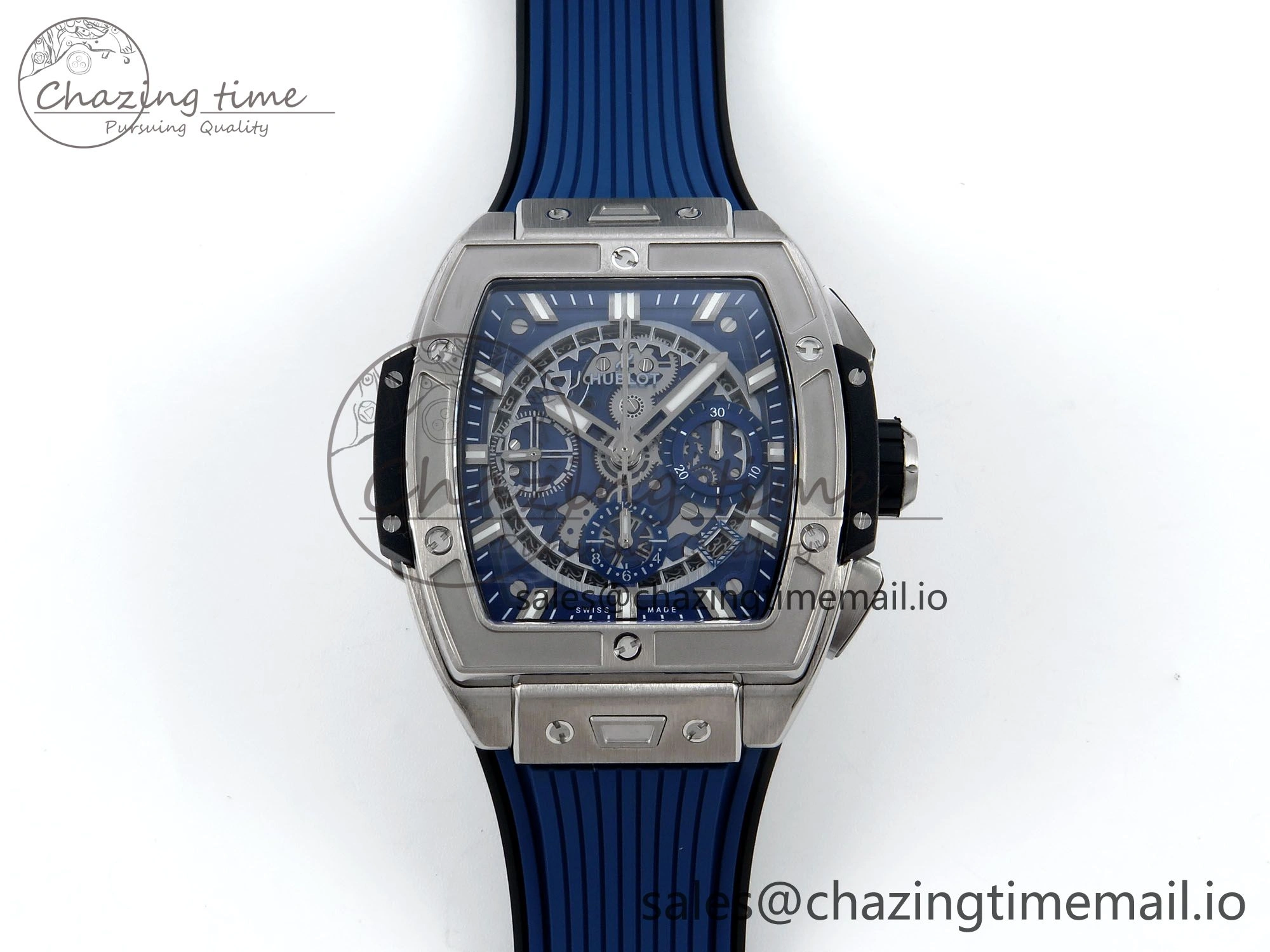 Spirit of Big Bang Titanium BBF 1:1 Best Edition Skeleton Dial on Blue Rubber Strap A7750
