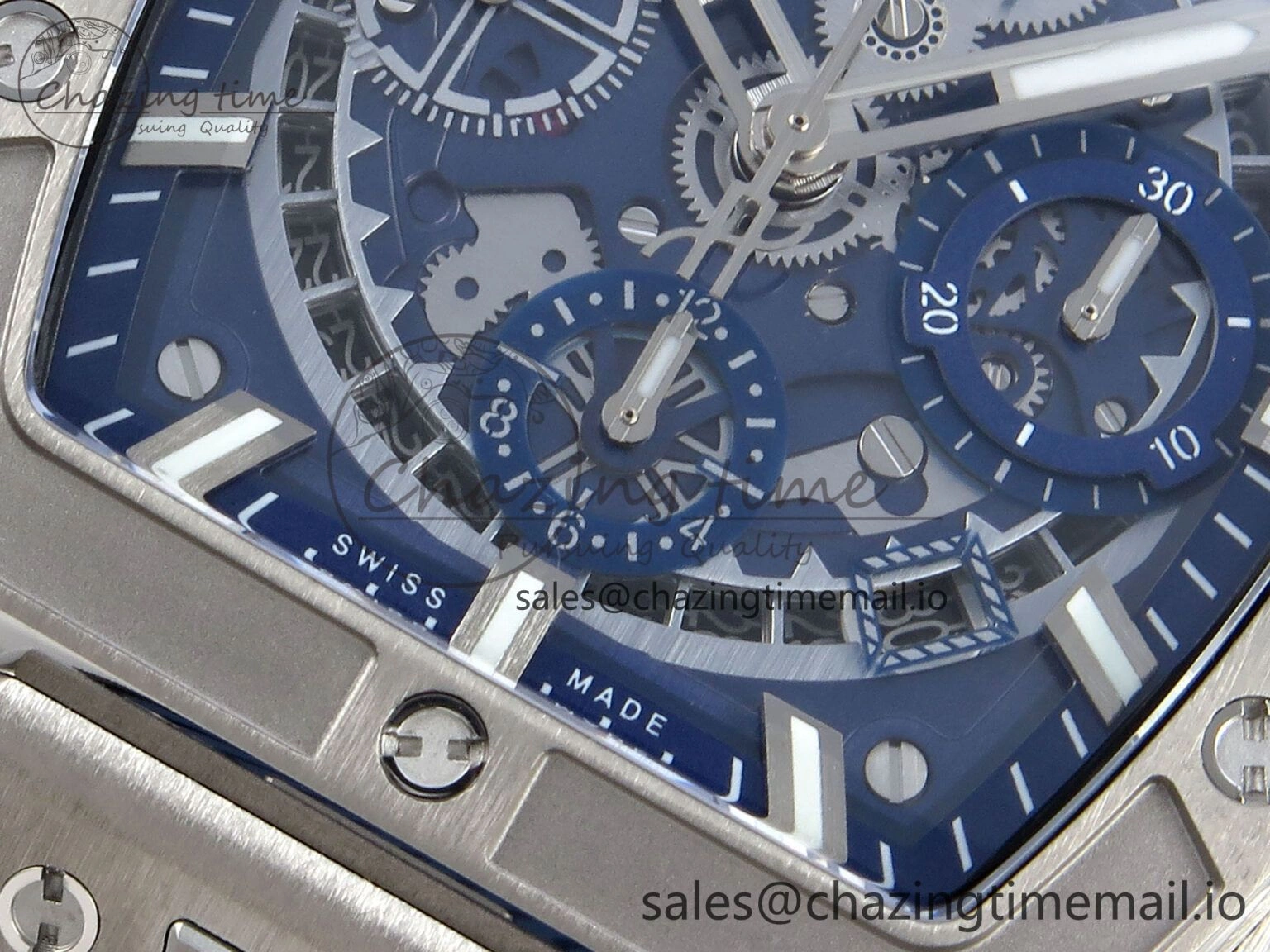 Spirit of Big Bang Titanium BBF 1:1 Best Edition Skeleton Dial on Blue Rubber Strap A7750