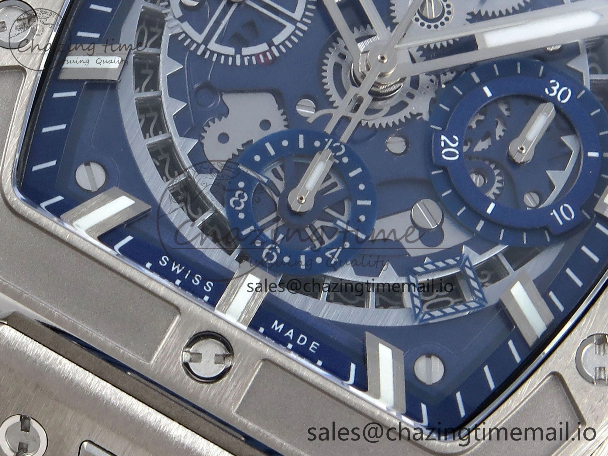 Spirit of Big Bang Titanium BBF 1:1 Best Edition Skeleton Dial on Blue Rubber Strap A7750