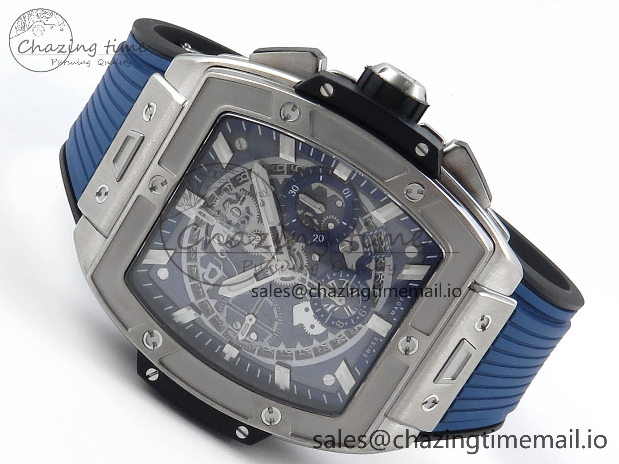 Spirit of Big Bang Titanium BBF 1:1 Best Edition Skeleton Dial on Blue Rubber Strap A7750