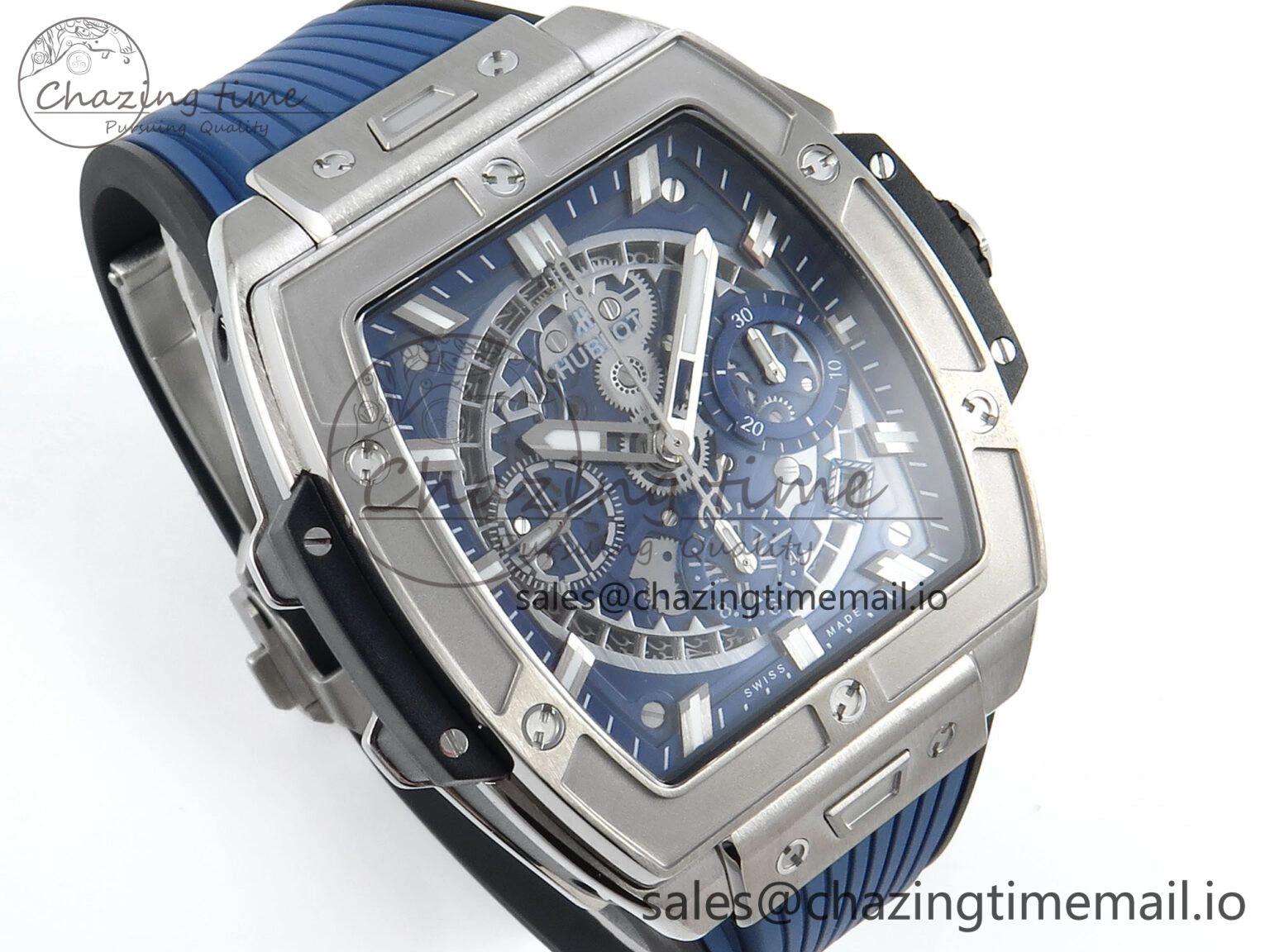 Spirit of Big Bang Titanium BBF 1:1 Best Edition Skeleton Dial on Blue Rubber Strap A7750