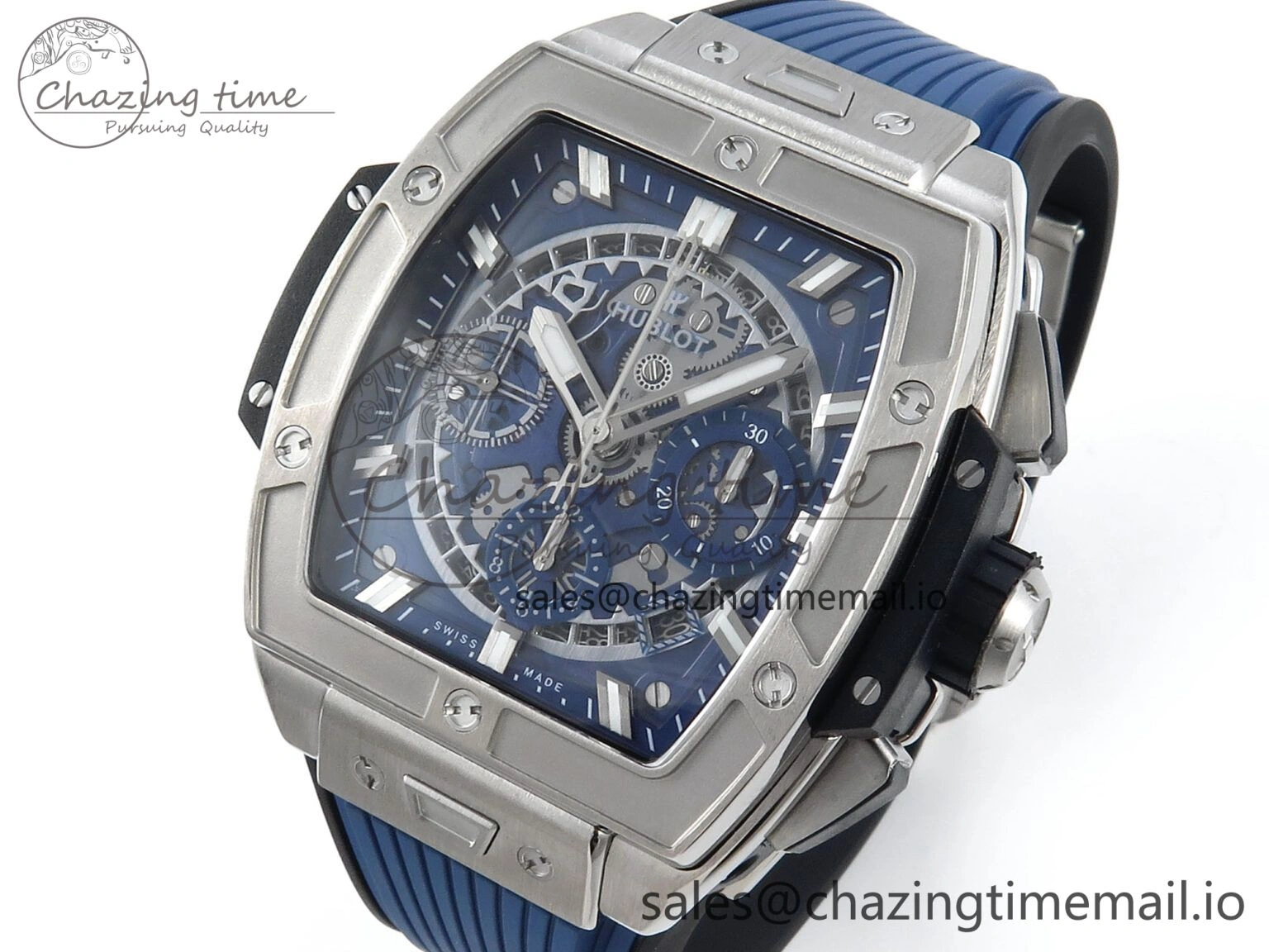 Spirit of Big Bang Titanium BBF 1:1 Best Edition Skeleton Dial on Blue Rubber Strap A7750