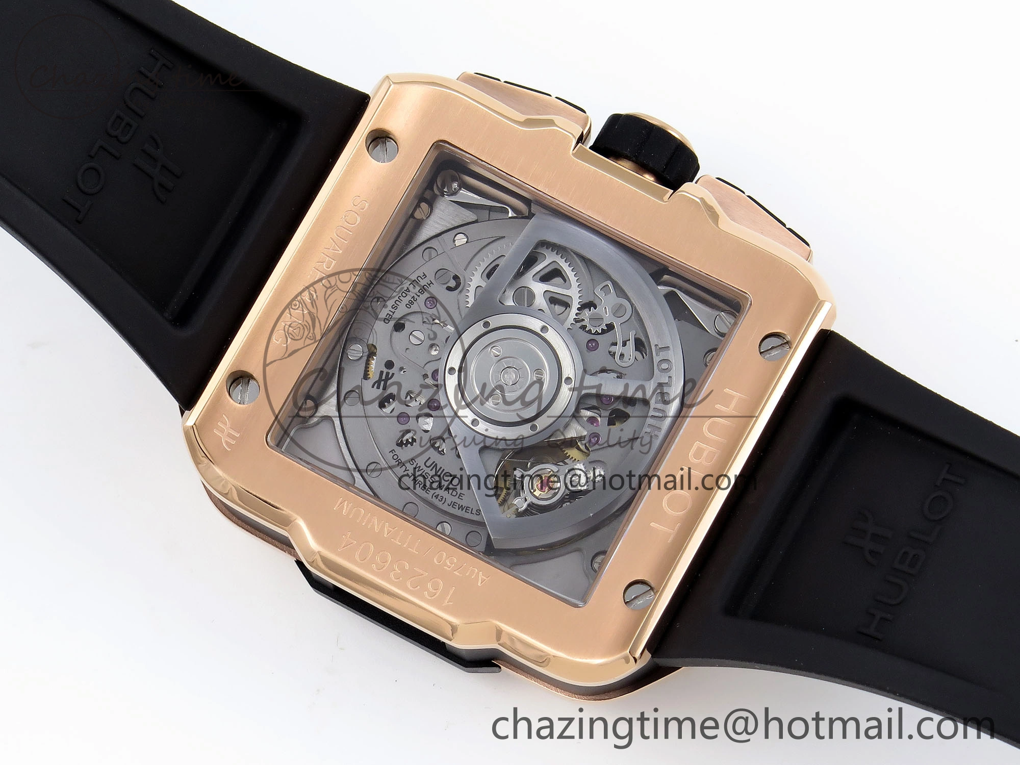 Square Bang Unico 42mm RG BBF 1:1 Best Edition Skeleton Dial Ceramic Bezel on Black Rubber Strap A1280