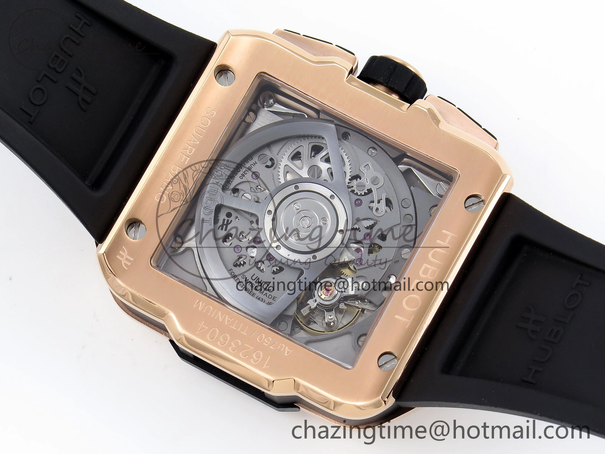 Square Bang Unico 42mm RG BBF 1:1 Best Edition Skeleton Dial Ceramic Bezel on Black Rubber Strap A1280