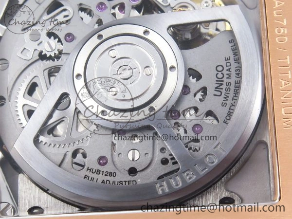Square Bang Unico 42mm RG BBF 1:1 Best Edition Skeleton Dial Ceramic Bezel on Black Rubber Strap A1280