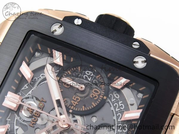 Square Bang Unico 42mm RG BBF 1:1 Best Edition Skeleton Dial Ceramic Bezel on Black Rubber Strap A1280