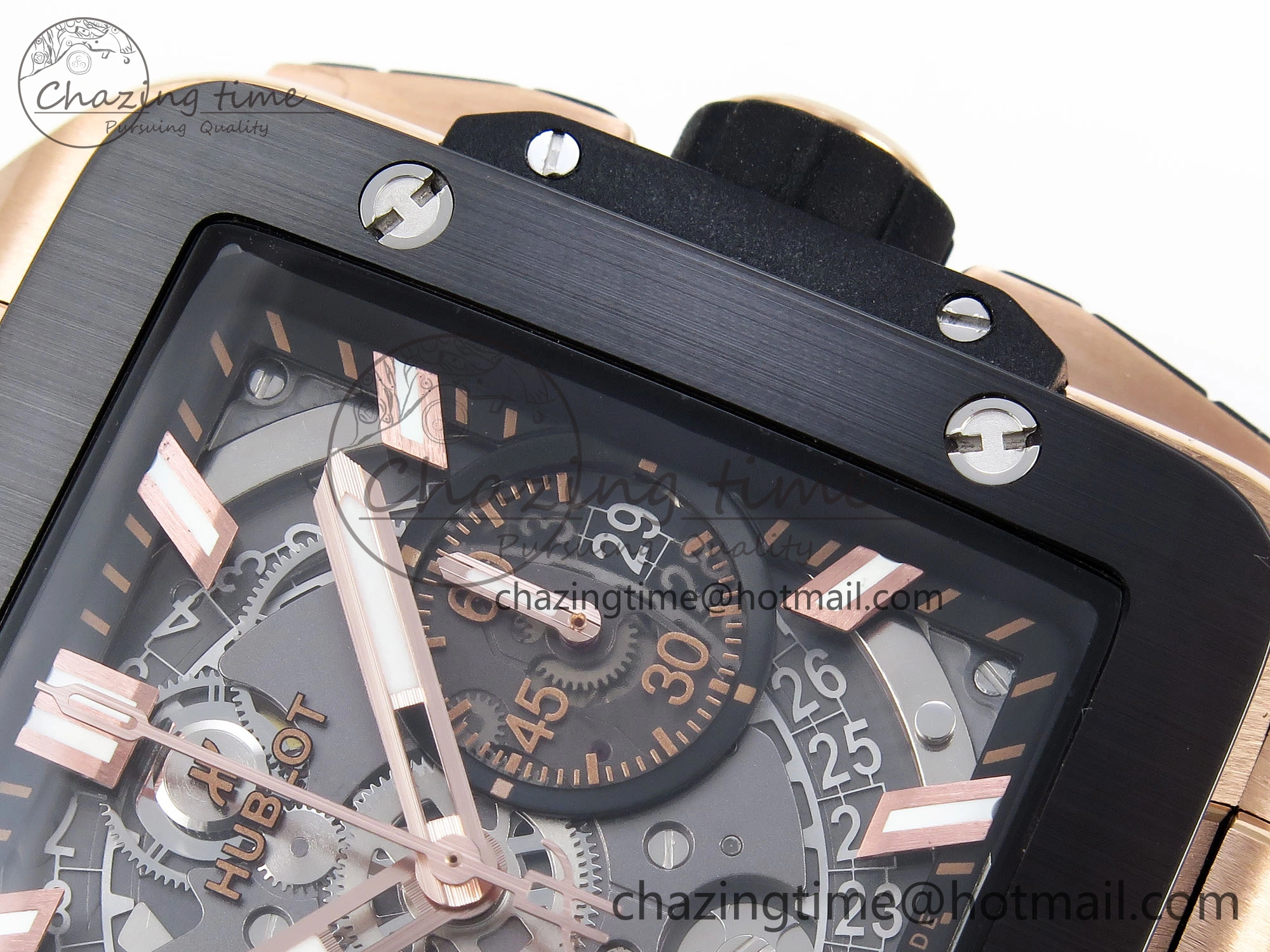 Square Bang Unico 42mm RG BBF 1:1 Best Edition Skeleton Dial Ceramic Bezel on Black Rubber Strap A1280