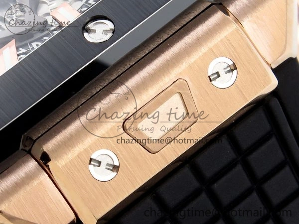 Square Bang Unico 42mm RG BBF 1:1 Best Edition Skeleton Dial Ceramic Bezel on Black Rubber Strap A1280