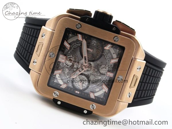 Square Bang Unico 42mm RG BBF 1:1 Best Edition Skeleton Dial on Black Rubber Strap A1280