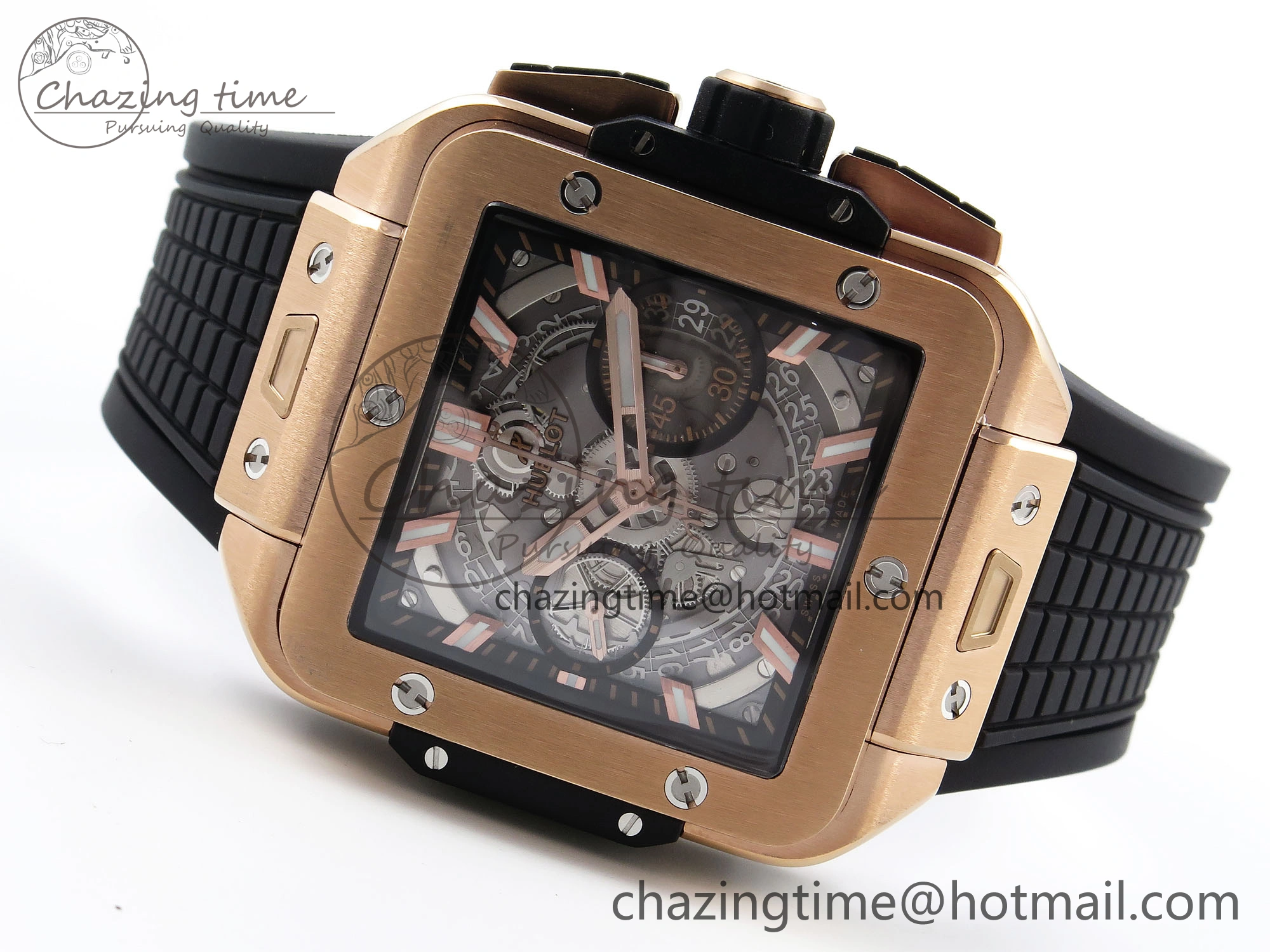 Square Bang Unico 42mm RG BBF 1:1 Best Edition Skeleton Dial on Black Rubber Strap A1280