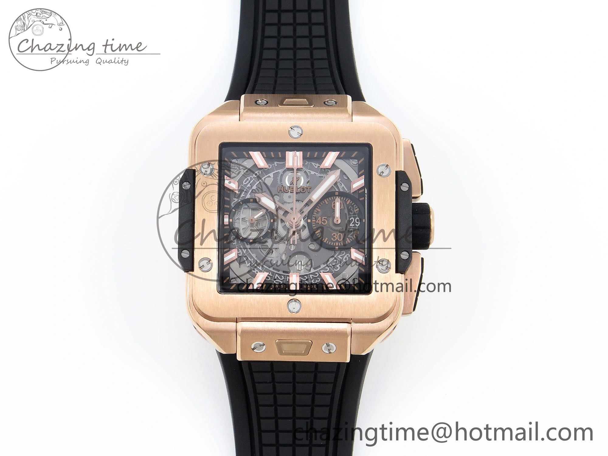 Square Bang Unico 42mm RG BBF 1:1 Best Edition Skeleton Dial on Black Rubber Strap A1280