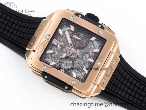 Square Bang Unico 42mm RG BBF 1:1 Best Edition Skeleton Dial on Black Rubber Strap A1280