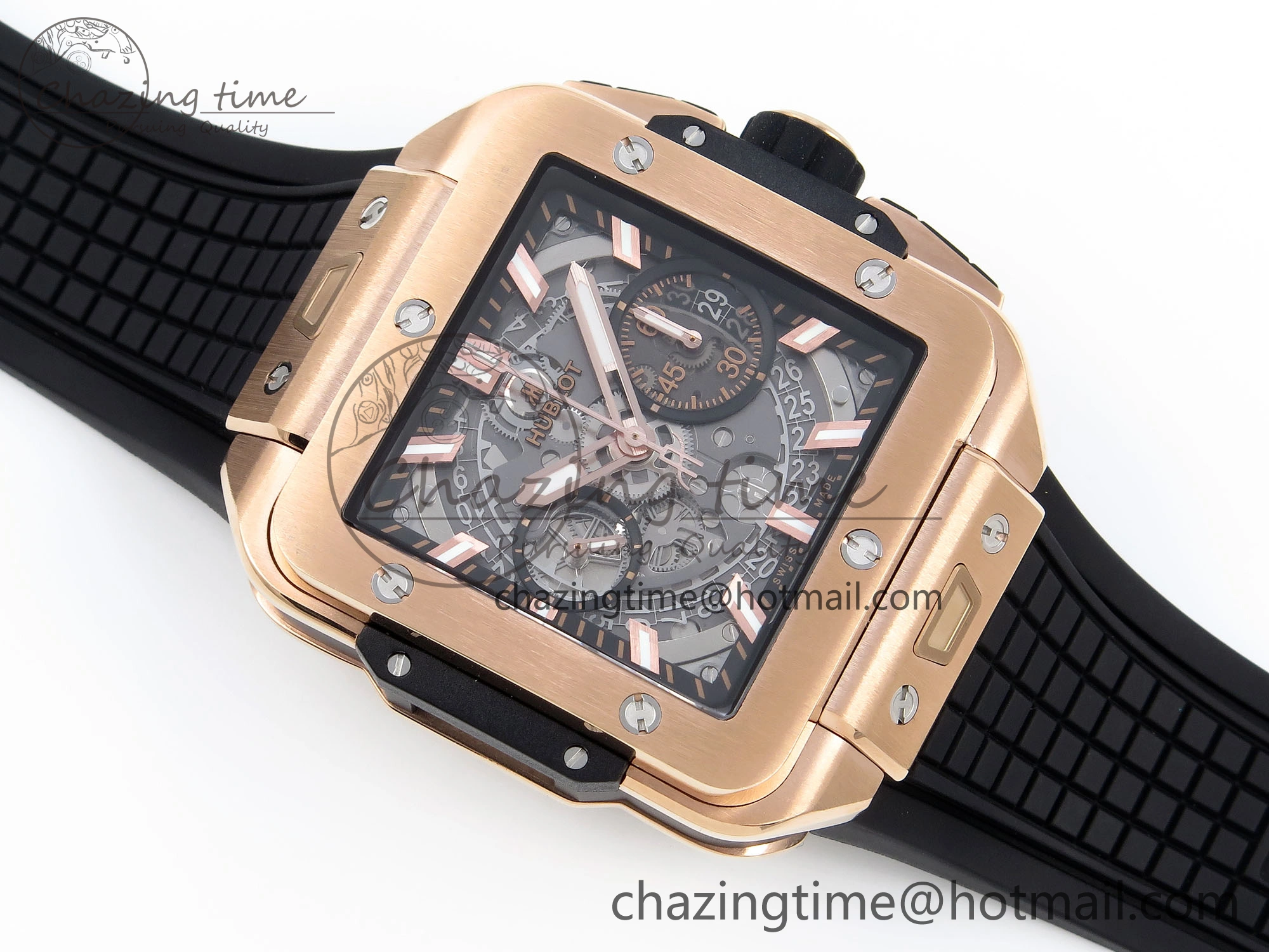 Square Bang Unico 42mm RG BBF 1:1 Best Edition Skeleton Dial on Black Rubber Strap A1280