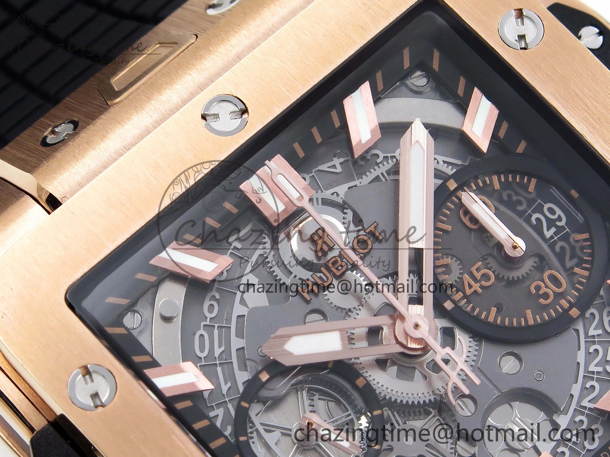 Square Bang Unico 42mm RG BBF 1:1 Best Edition Skeleton Dial on Black Rubber Strap A1280