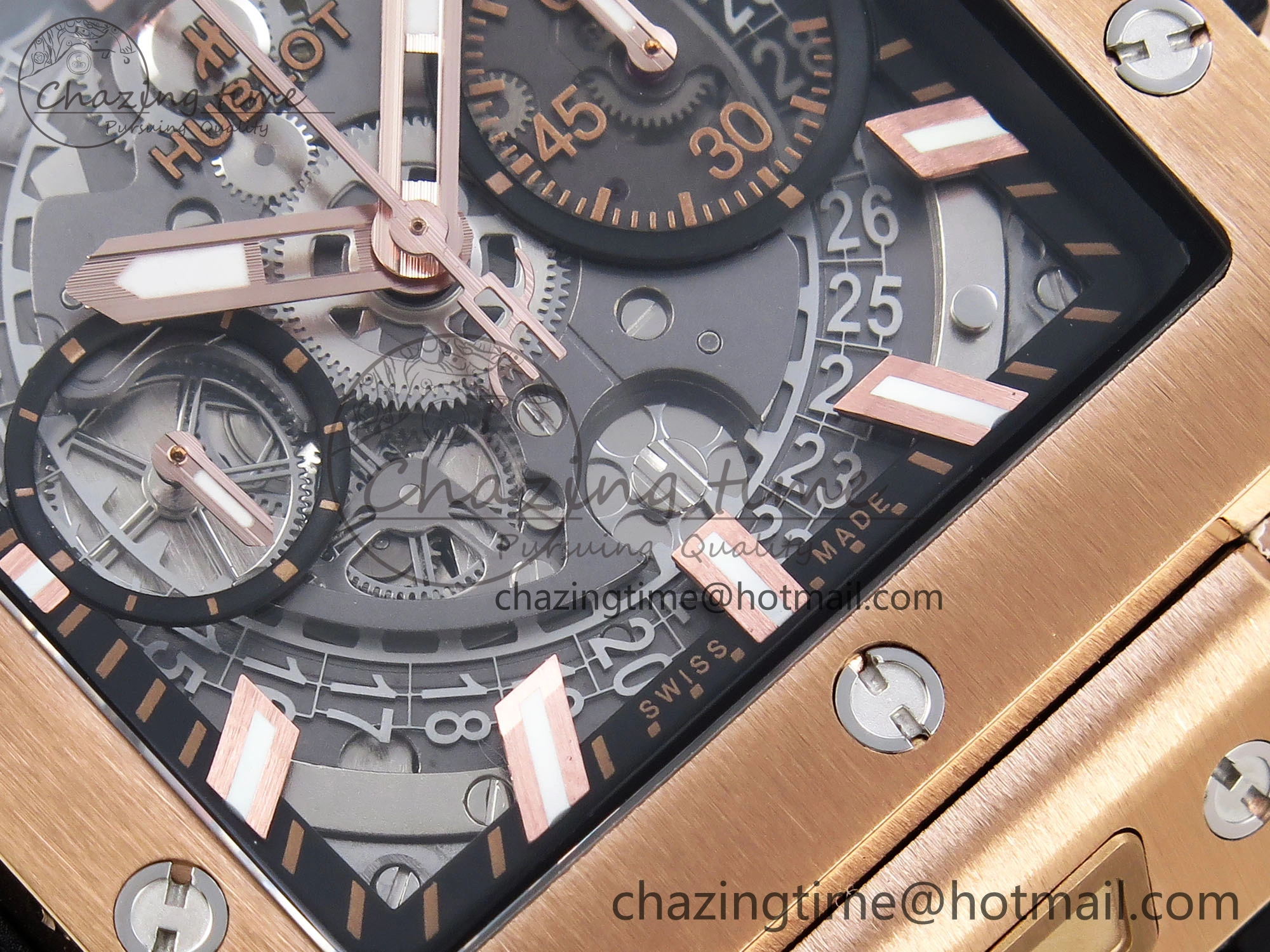 Square Bang Unico 42mm RG BBF 1:1 Best Edition Skeleton Dial on Black Rubber Strap A1280