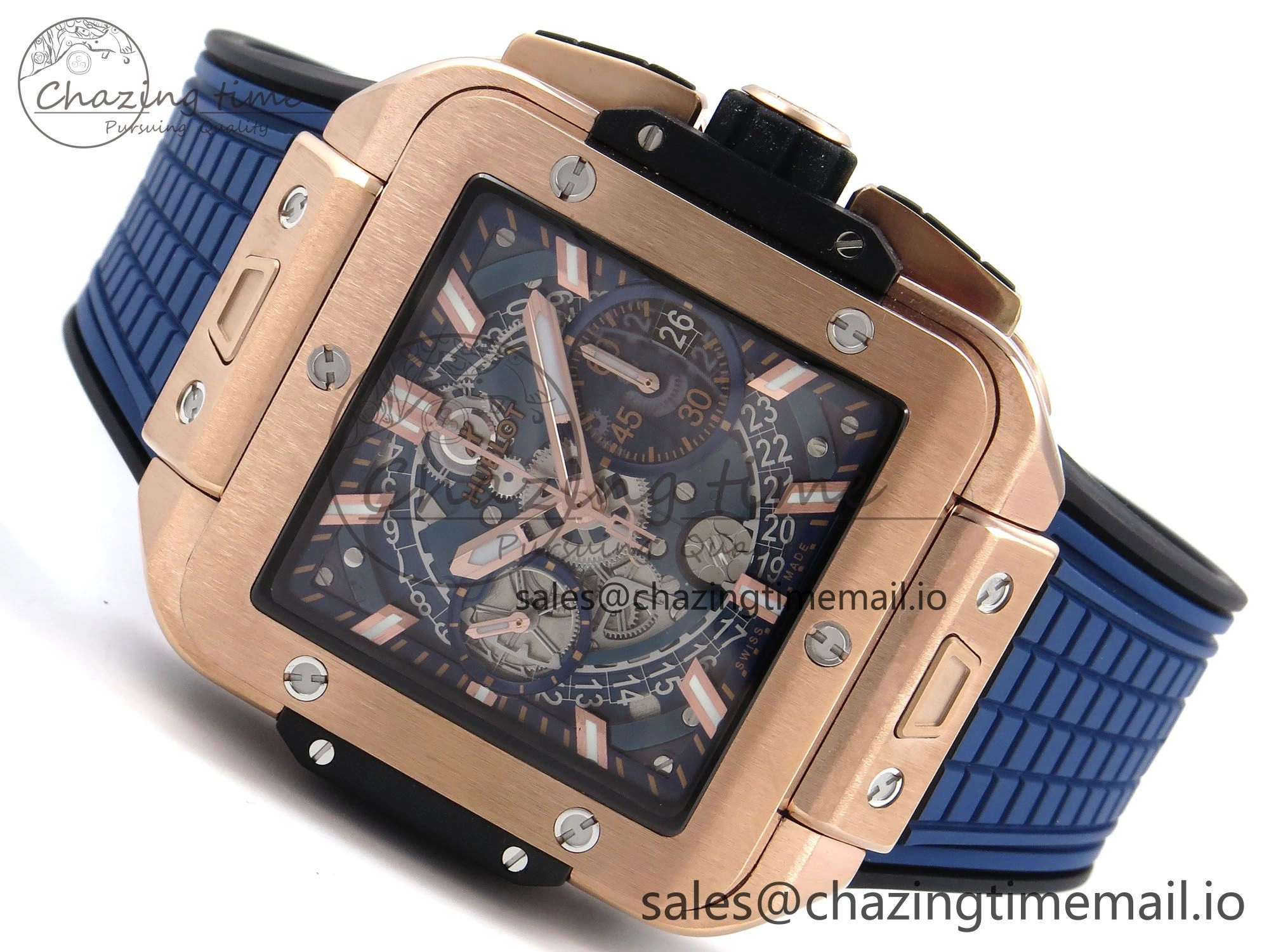 Square Bang Unico 42mm RG BBF 1:1 Best Edition Skeleton Dial on Blue Rubber Strap A1280