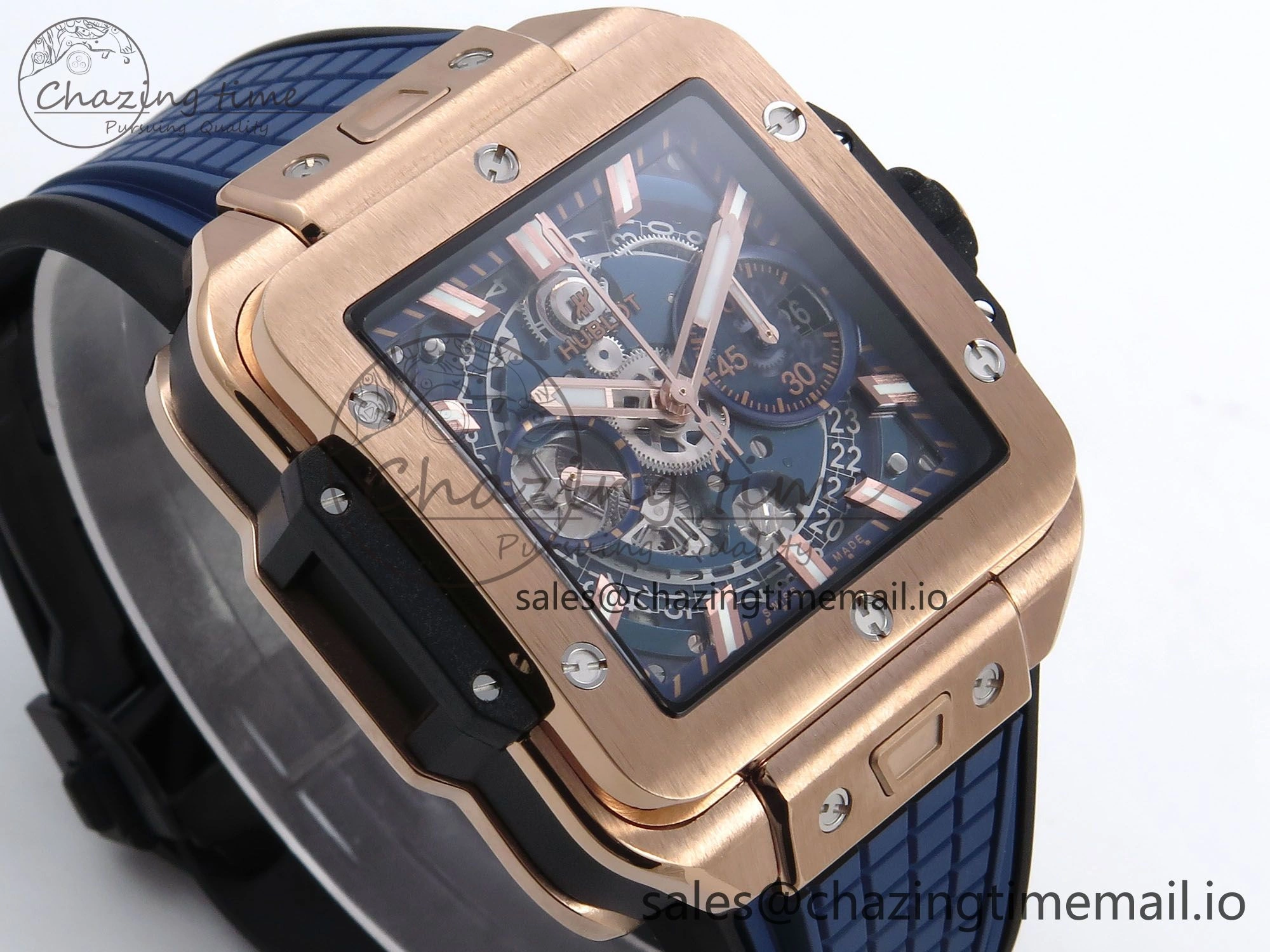Square Bang Unico 42mm RG BBF 1:1 Best Edition Skeleton Dial on Blue Rubber Strap A1280