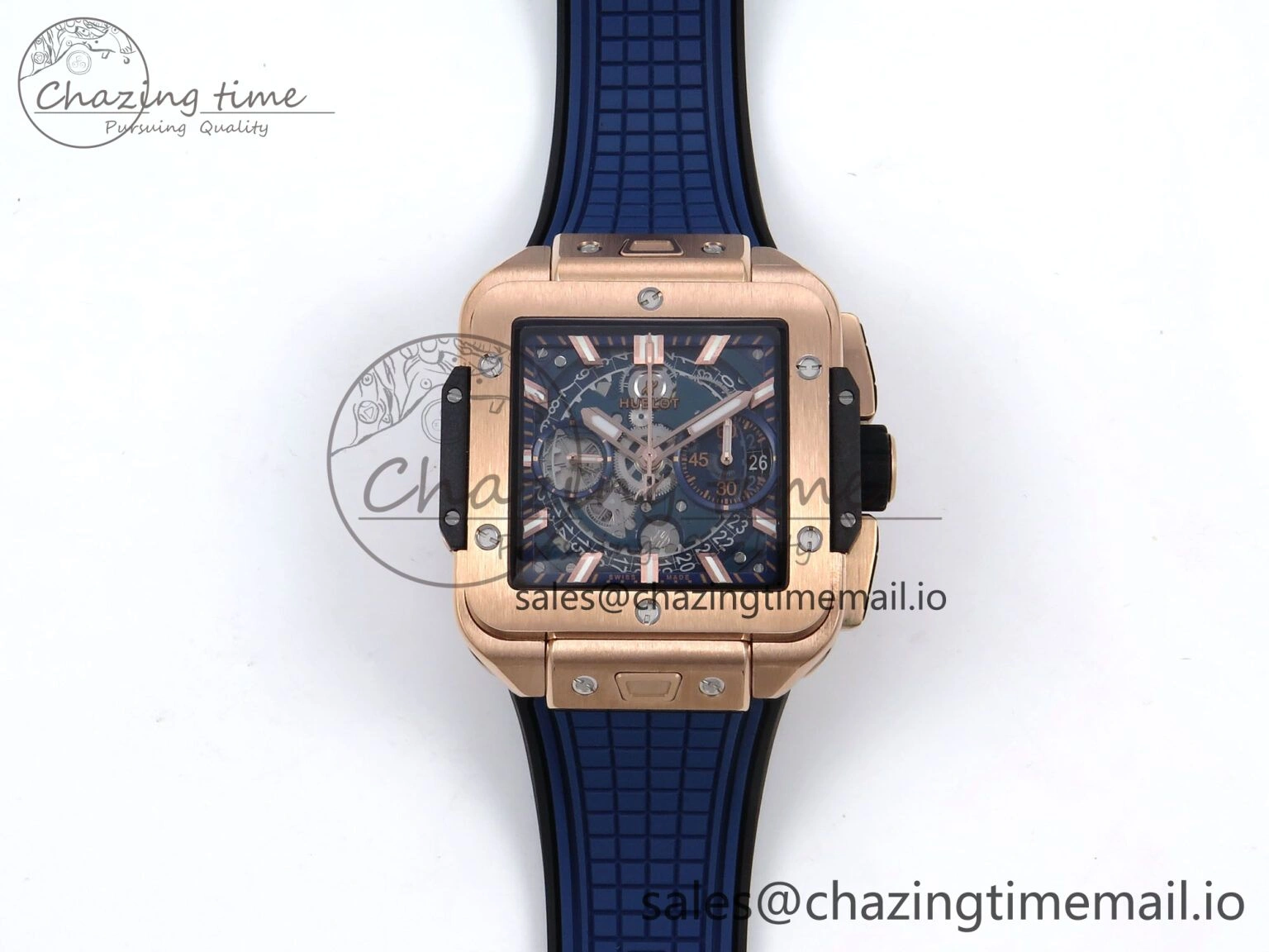 Square Bang Unico 42mm RG BBF 1:1 Best Edition Skeleton Dial on Blue Rubber Strap A1280