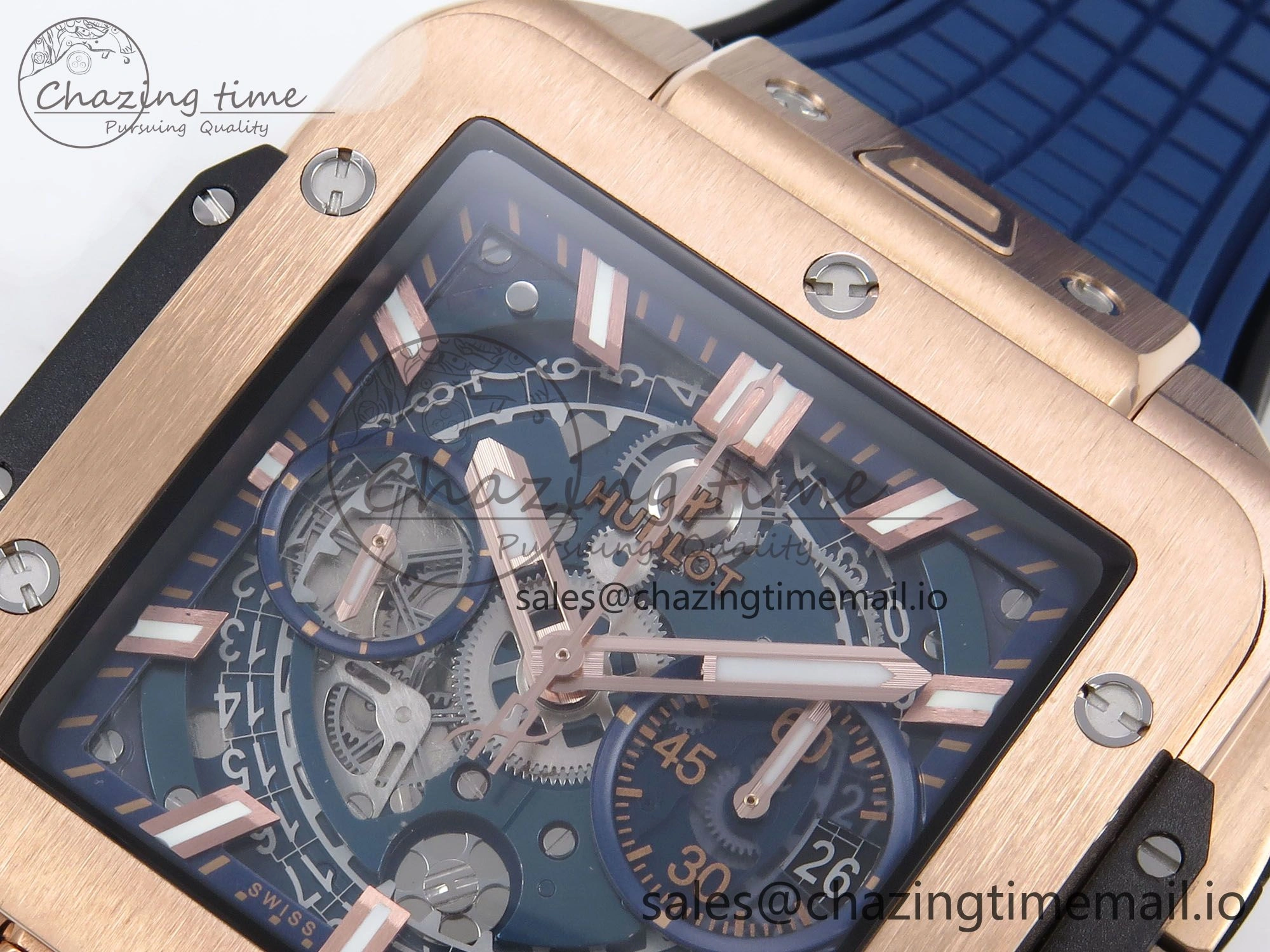 Square Bang Unico 42mm RG BBF 1:1 Best Edition Skeleton Dial on Blue Rubber Strap A1280