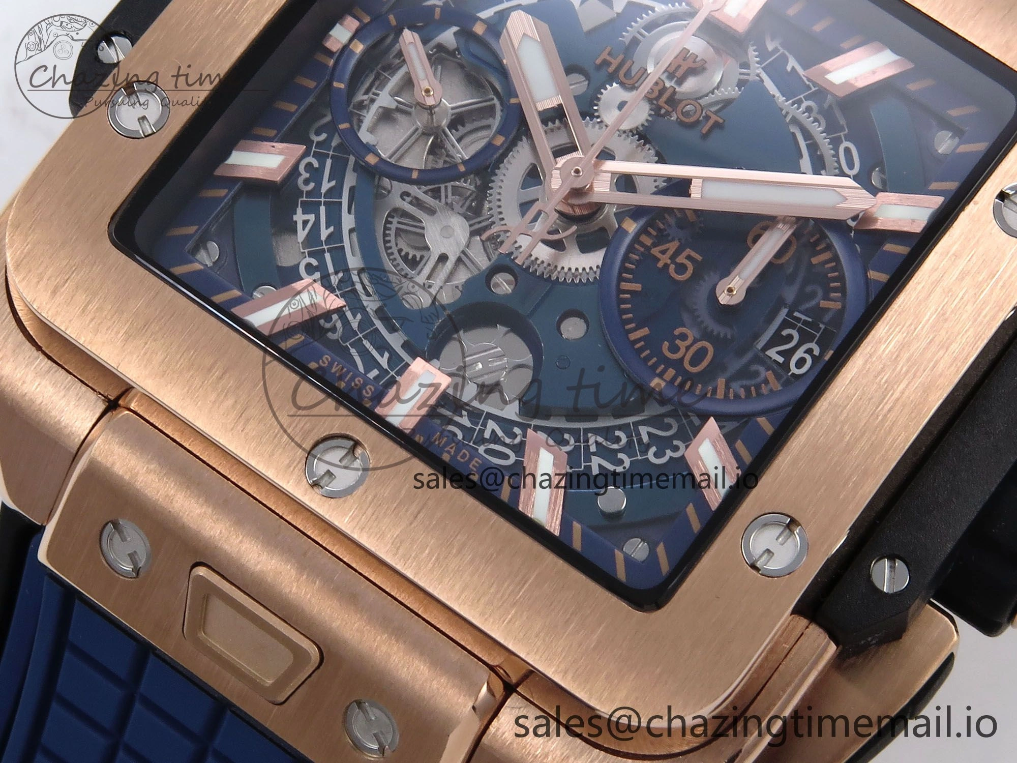Square Bang Unico 42mm RG BBF 1:1 Best Edition Skeleton Dial on Blue Rubber Strap A1280