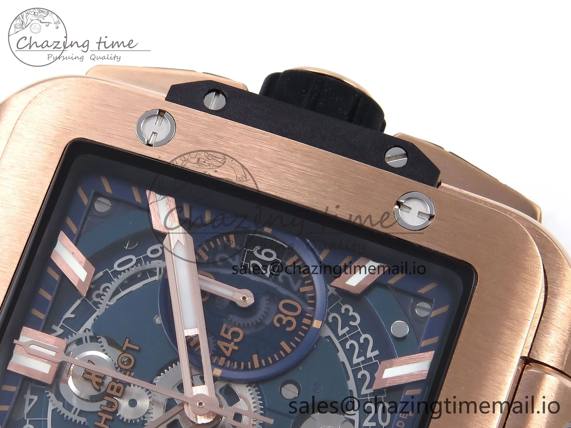 Square Bang Unico 42mm RG BBF 1:1 Best Edition Skeleton Dial on Blue Rubber Strap A1280