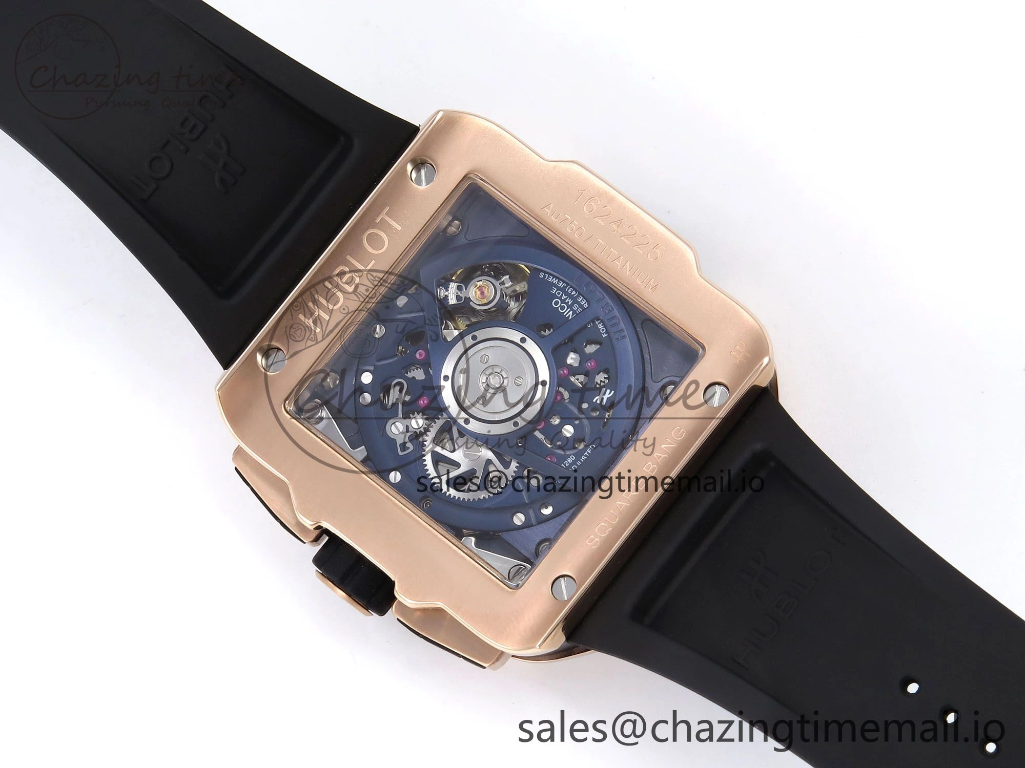 Square Bang Unico 42mm RG BBF 1:1 Best Edition Skeleton Dial on Blue Rubber Strap A1280