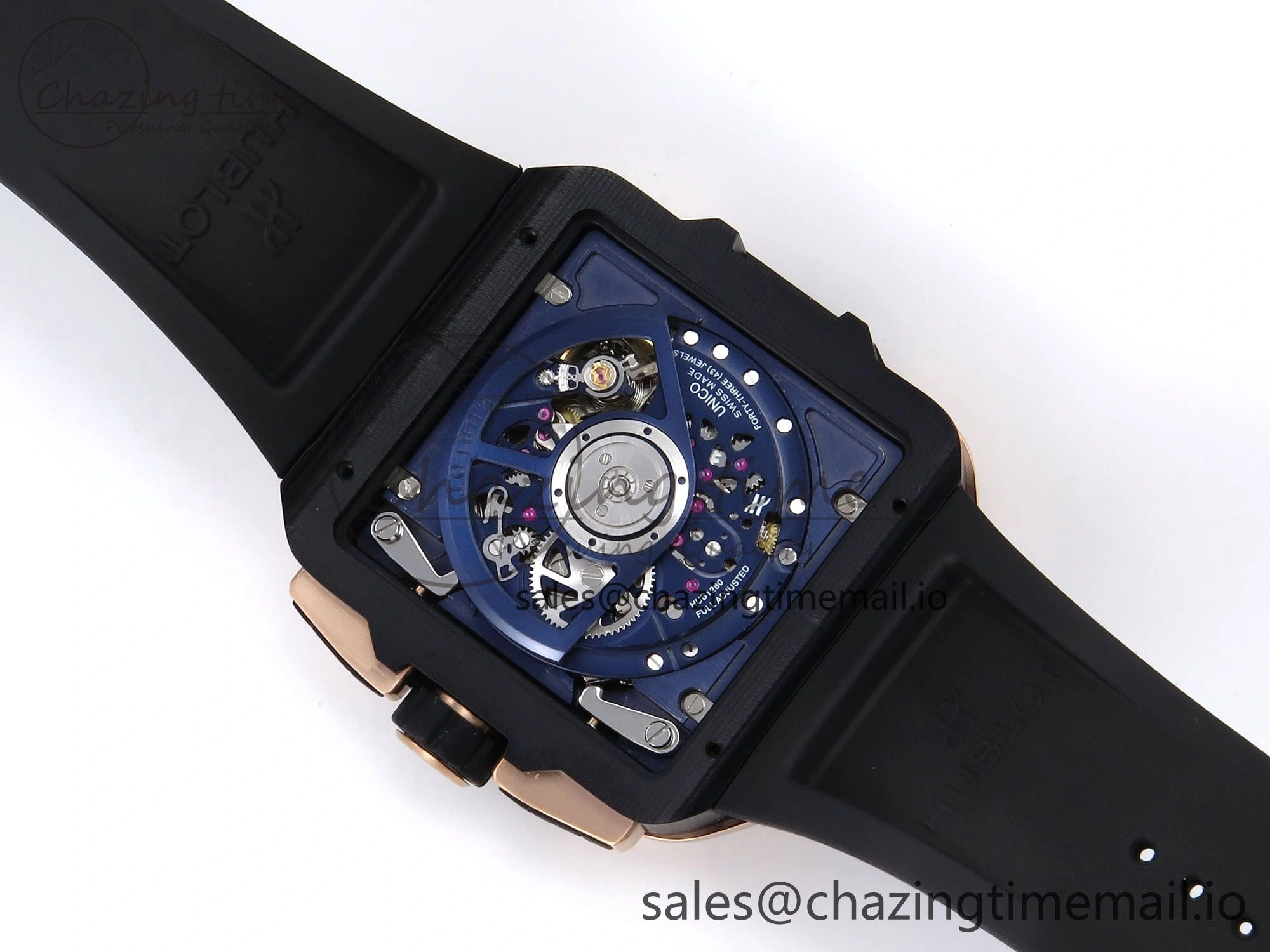 Square Bang Unico 42mm RG BBF 1:1 Best Edition Skeleton Dial on Blue Rubber Strap A1280
