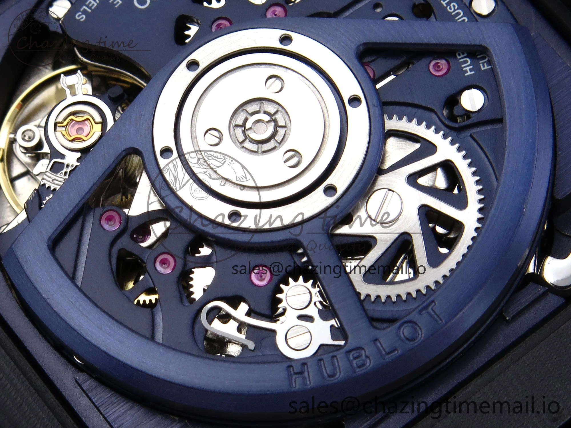 Square Bang Unico 42mm RG BBF 1:1 Best Edition Skeleton Dial on Blue Rubber Strap A1280