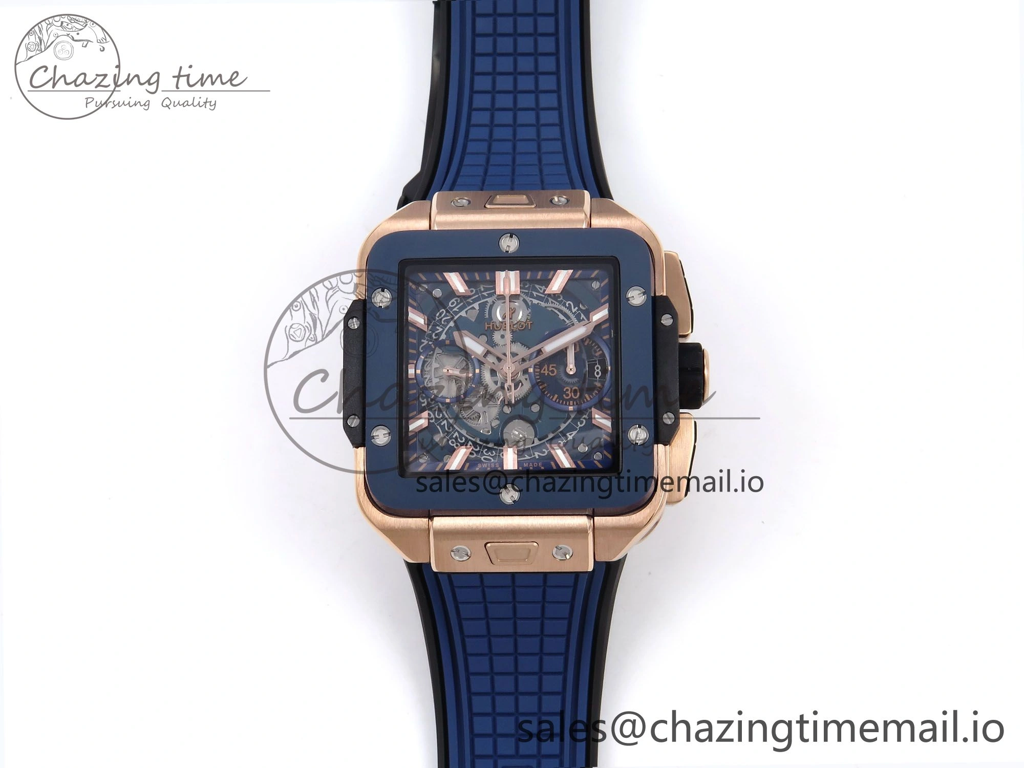 Square Bang Unico 42mm RG Ceramic BBF 1:1 Best Edition Skeleton Dial on Blue Rubber Strap A1280