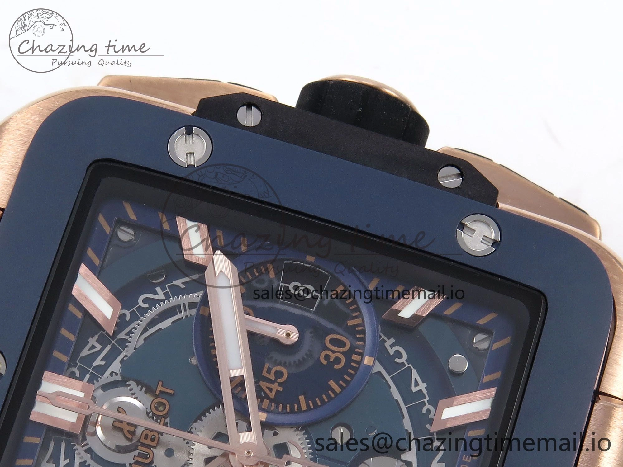 Square Bang Unico 42mm RG Ceramic BBF 1:1 Best Edition Skeleton Dial on Blue Rubber Strap A1280