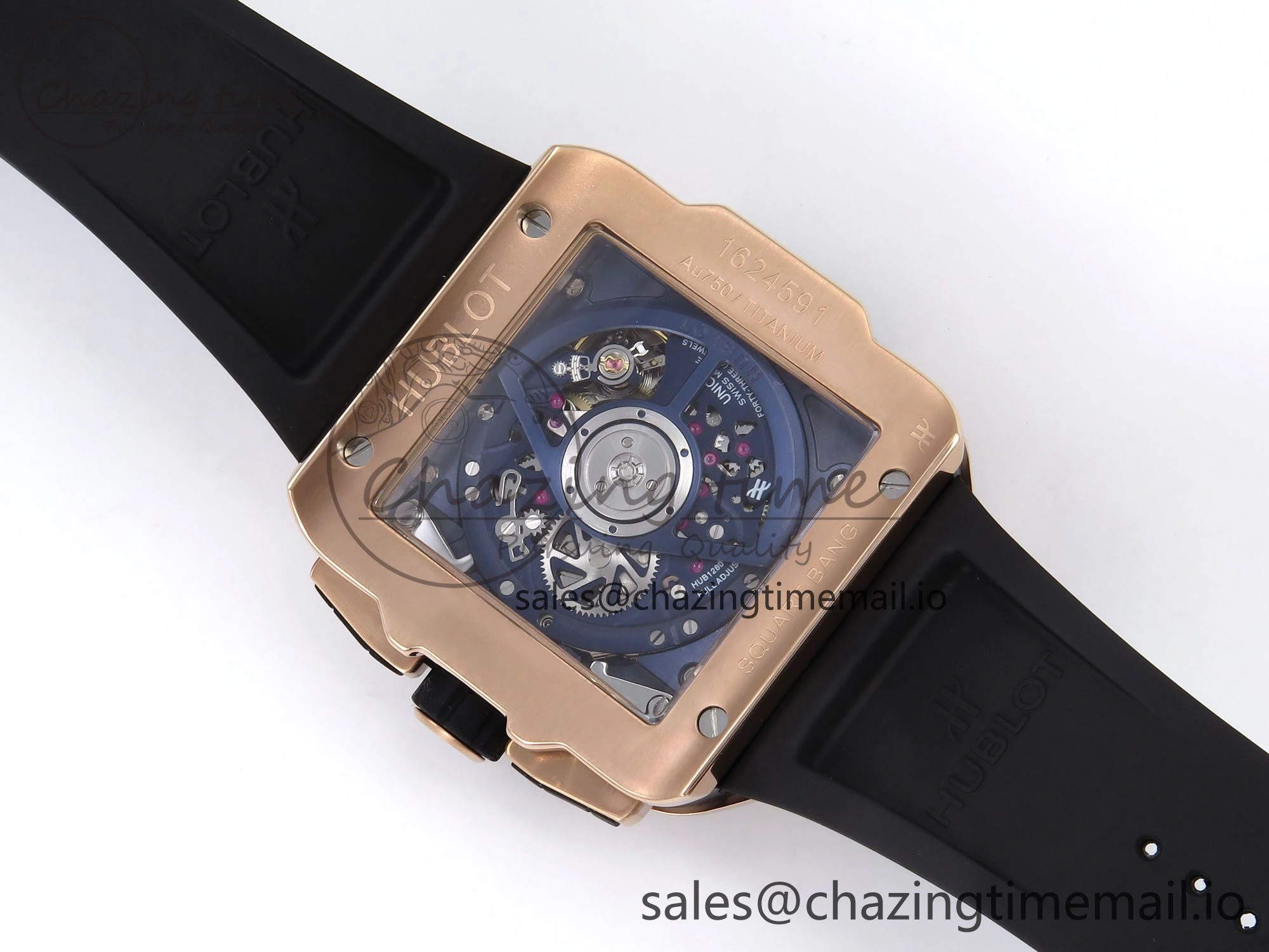 Square Bang Unico 42mm RG Ceramic BBF 1:1 Best Edition Skeleton Dial on Blue Rubber Strap A1280