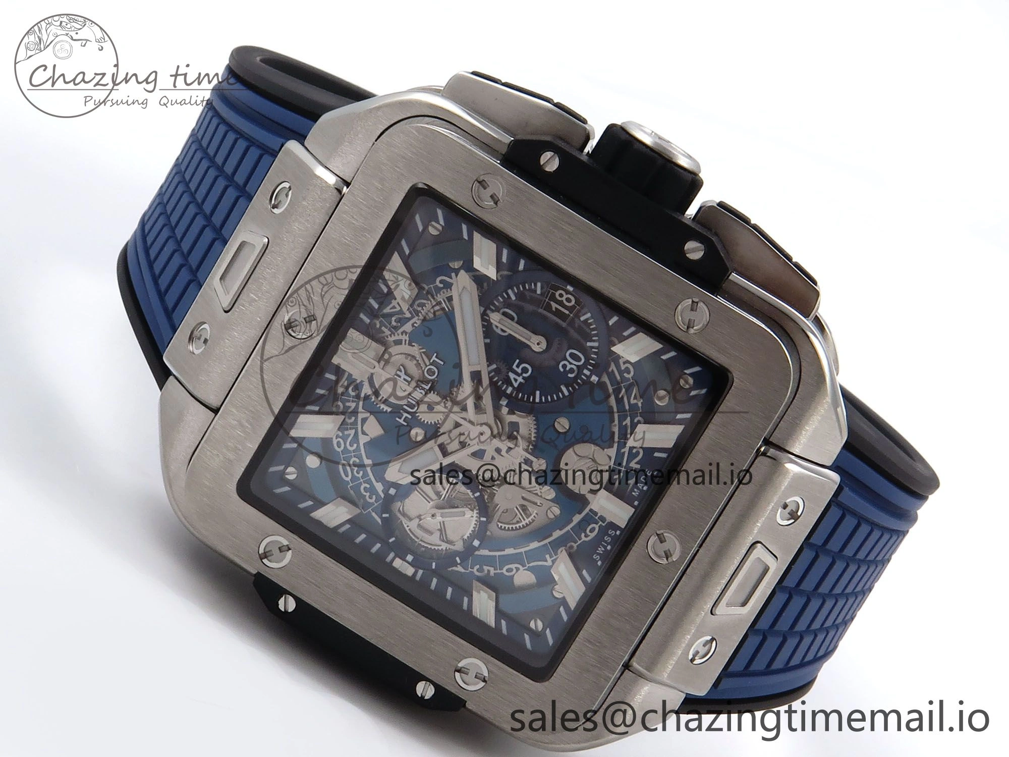 Square Bang Unico 42mm Ti BBF 1:1 Best Edition Skeleton Dial on Blue Rubber Strap A1280