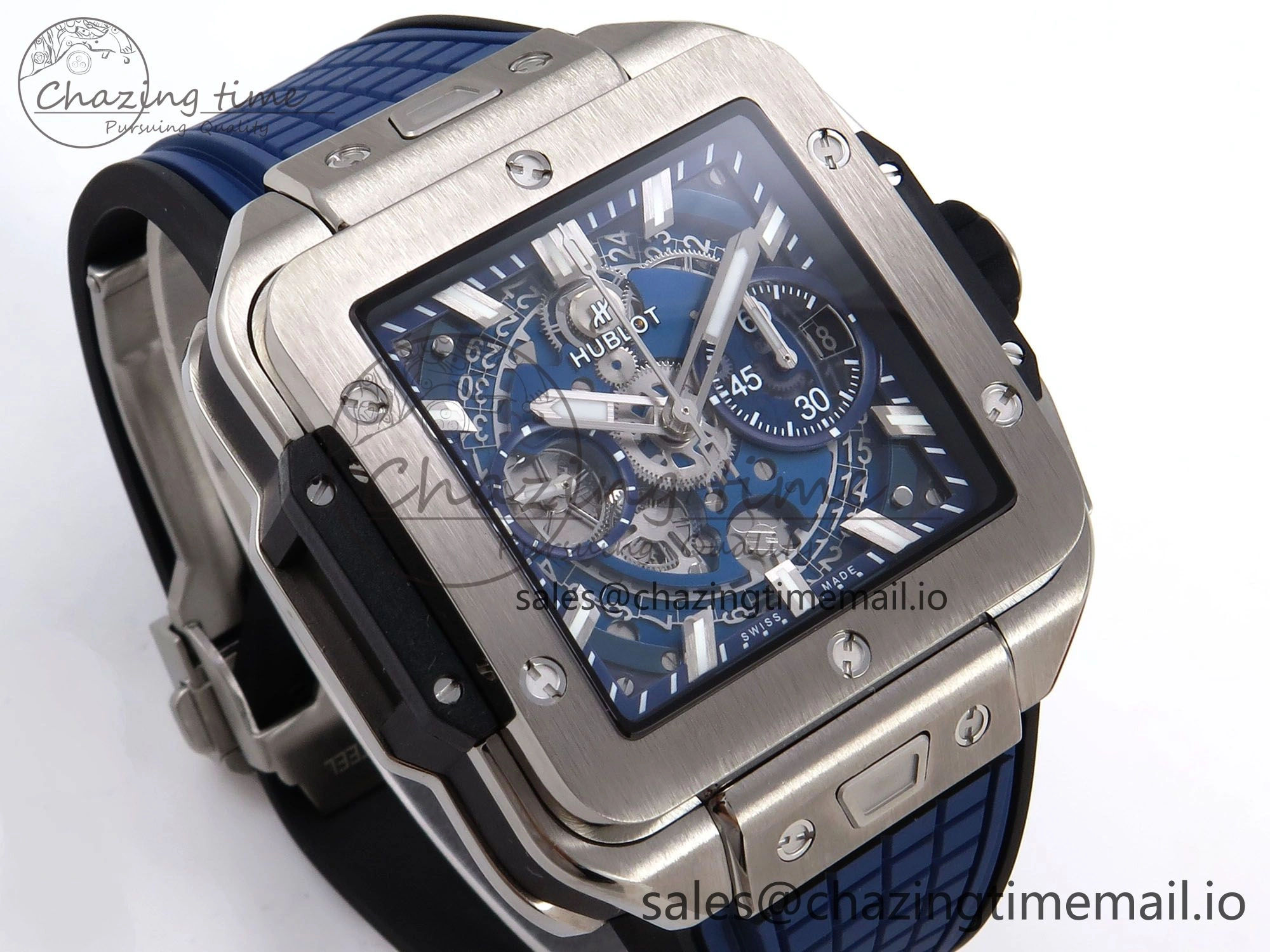 Square Bang Unico 42mm Ti BBF 1:1 Best Edition Skeleton Dial on Blue Rubber Strap A1280