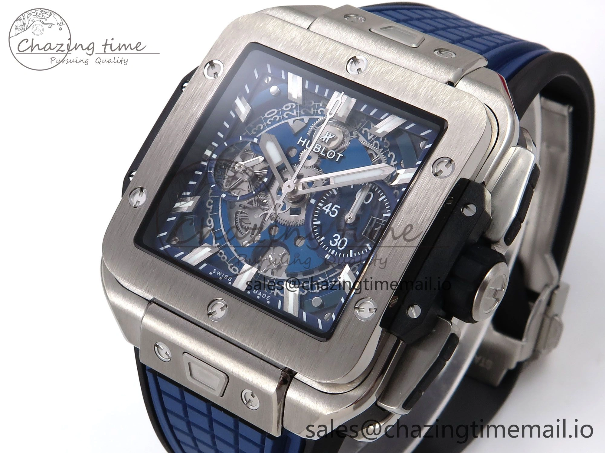 Square Bang Unico 42mm Ti BBF 1:1 Best Edition Skeleton Dial on Blue Rubber Strap A1280