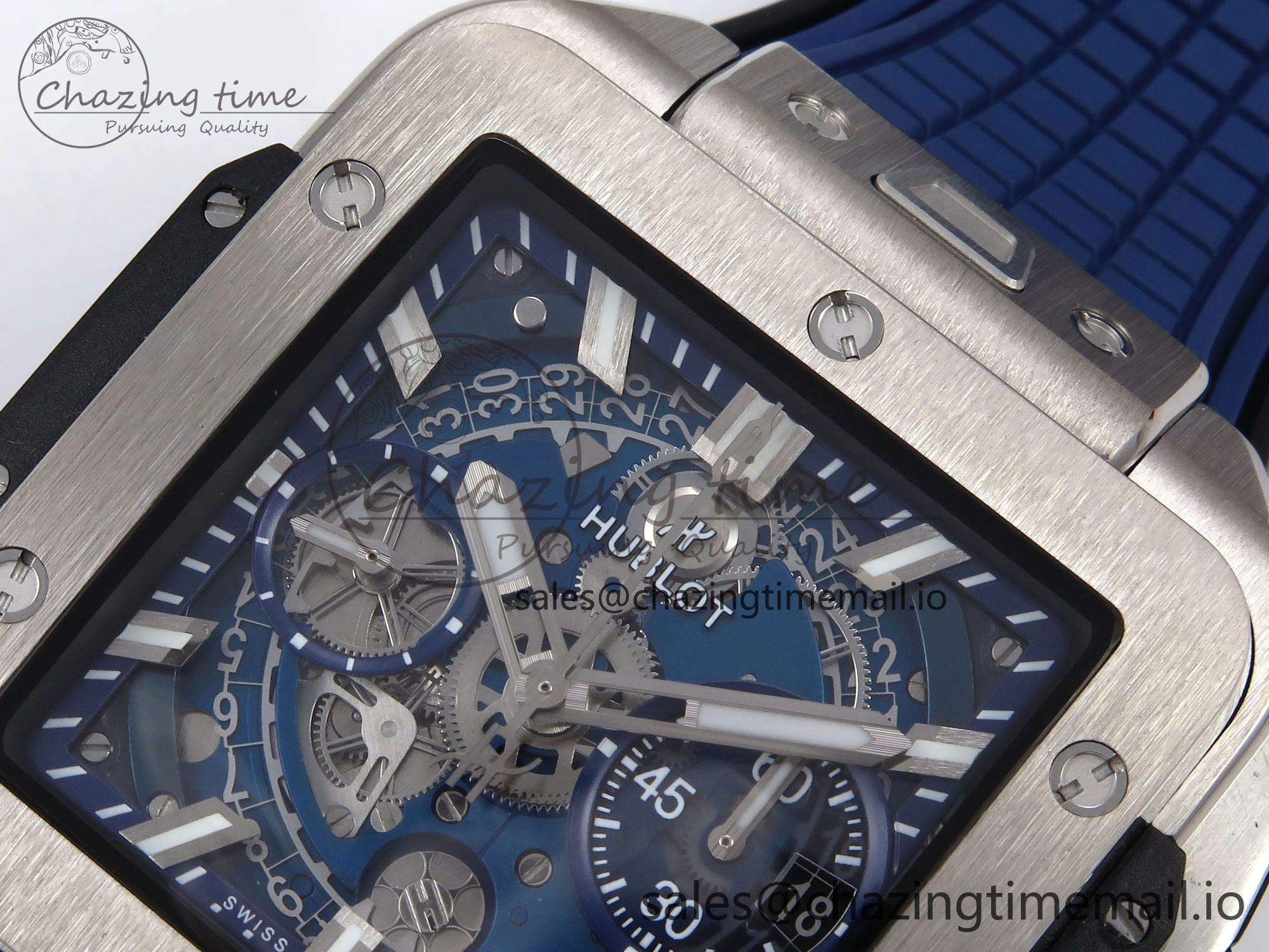 Square Bang Unico 42mm Ti BBF 1:1 Best Edition Skeleton Dial on Blue Rubber Strap A1280