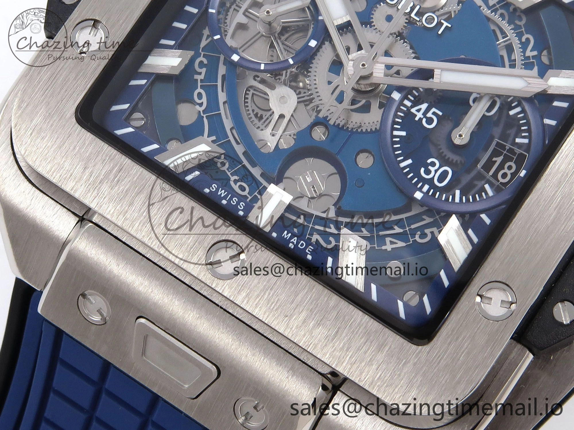 Square Bang Unico 42mm Ti BBF 1:1 Best Edition Skeleton Dial on Blue Rubber Strap A1280