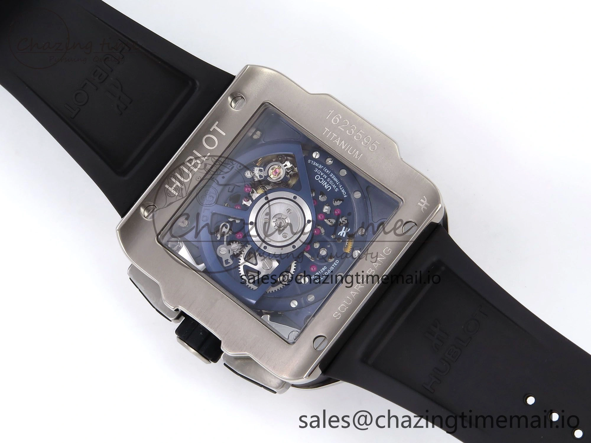 Square Bang Unico 42mm Ti BBF 1:1 Best Edition Skeleton Dial on Blue Rubber Strap A1280