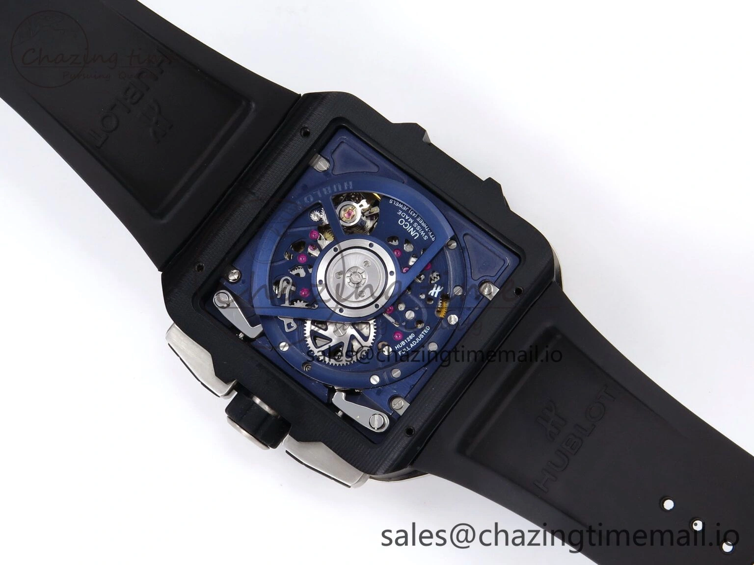 Square Bang Unico 42mm Ti Ceramic BBF 1:1 Best Edition Skeleton Dial on Blue Rubber Strap A1280