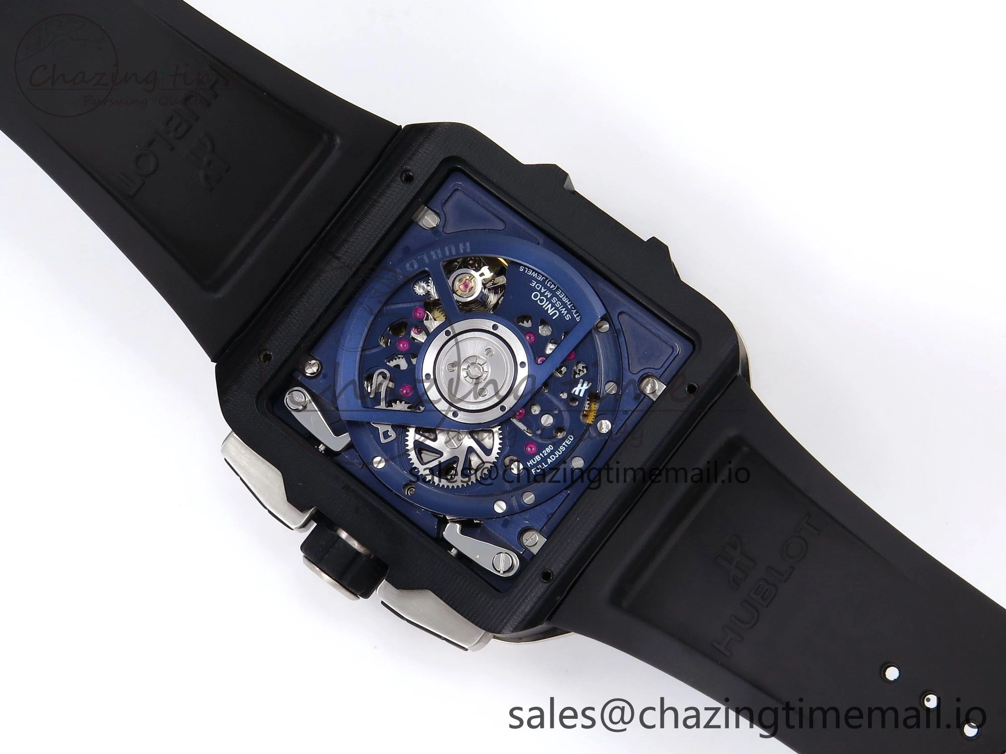 Square Bang Unico 42mm Ti Ceramic BBF 1:1 Best Edition Skeleton Dial on Blue Rubber Strap A1280